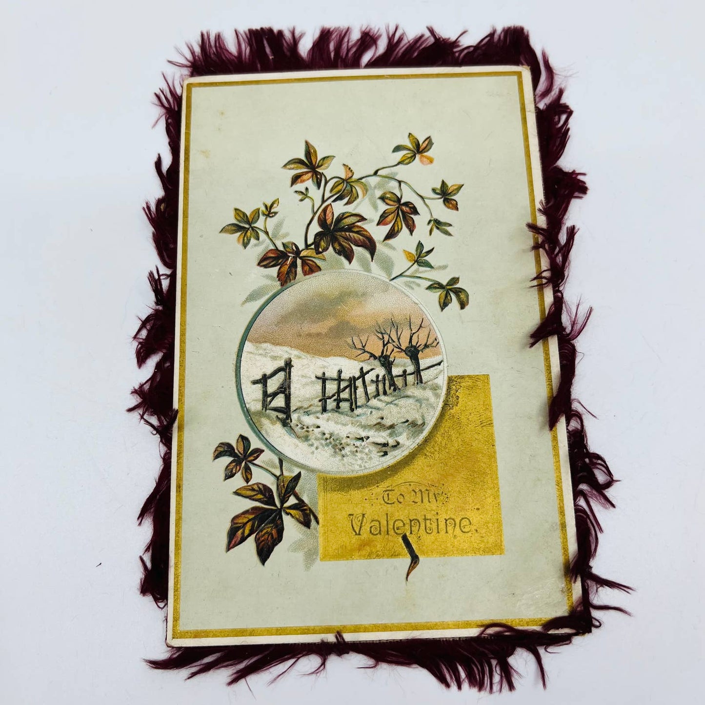 Antique Victorian Valentine’s Card Purple Silk Fringe Double Sided Dresden EA1