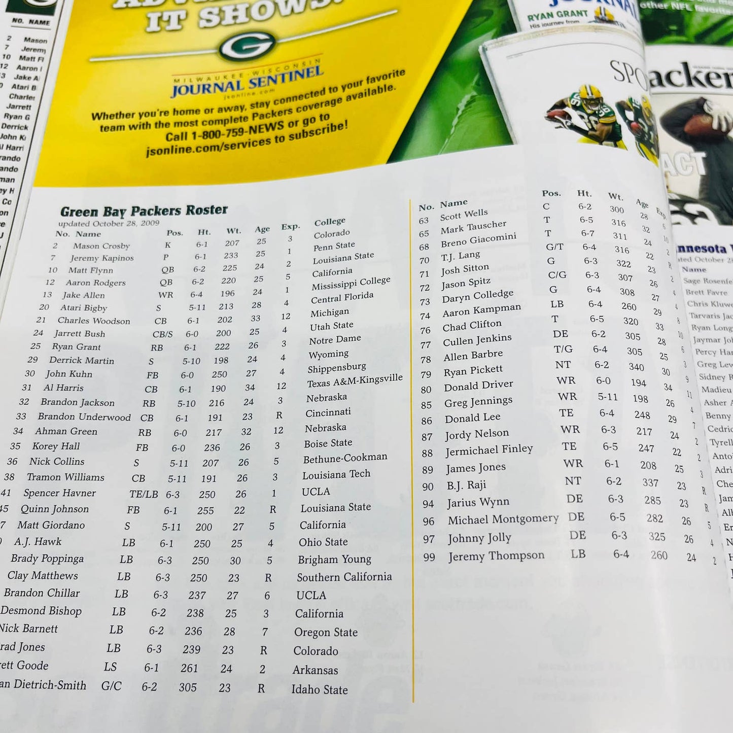 2009 GREEN BAY PACKERS program GAMEDAY vs VIKINGS Favre Returns to Lambeau BA4