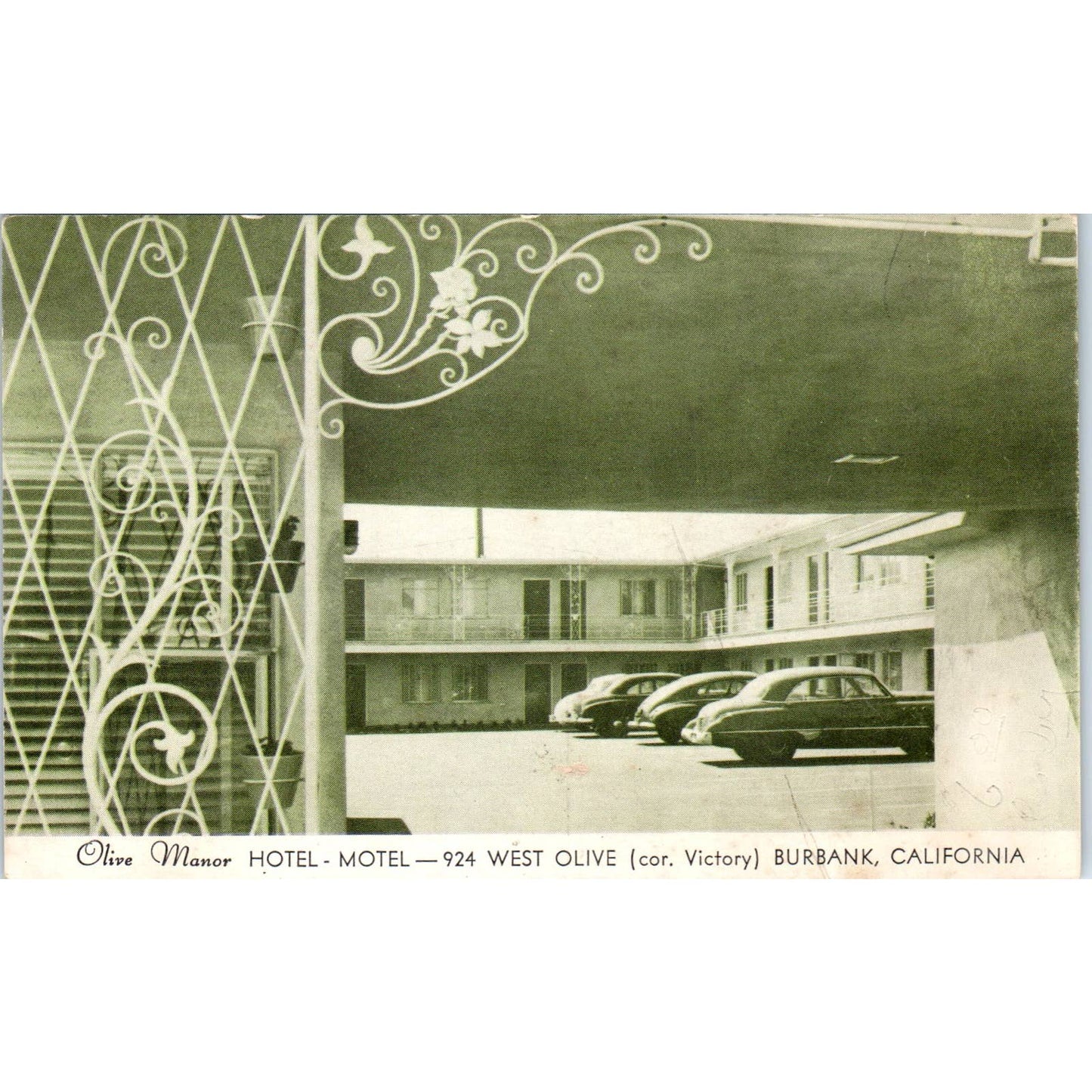 1940s Postcard Olive Manor Hotel Motel Burbank California SE5