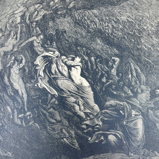 Original 1880s Gustave Dore Engraving Divine Comedy - Not far from Death FL4