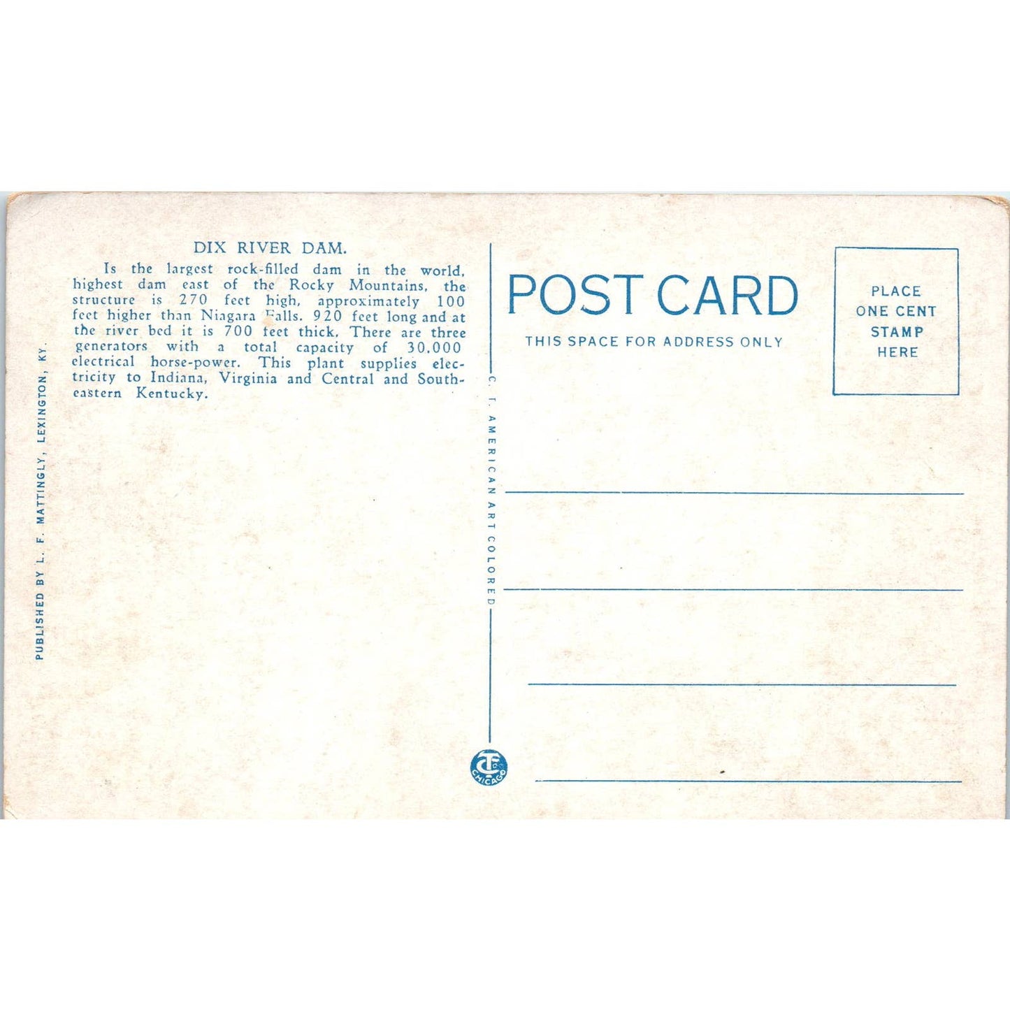 Dix River Hydro Electric Dam High Bridge Kentucky Original Postcard TK1-P1