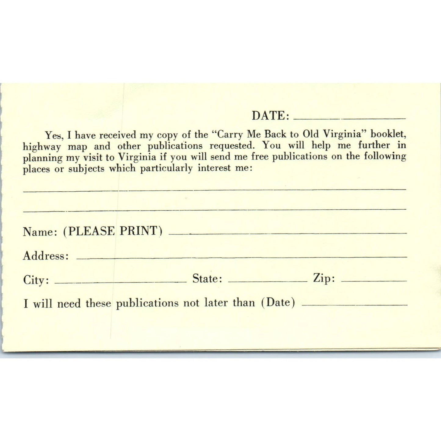 Virginia State Travel Service Planning Assistance Original Postcard TJ9-P2