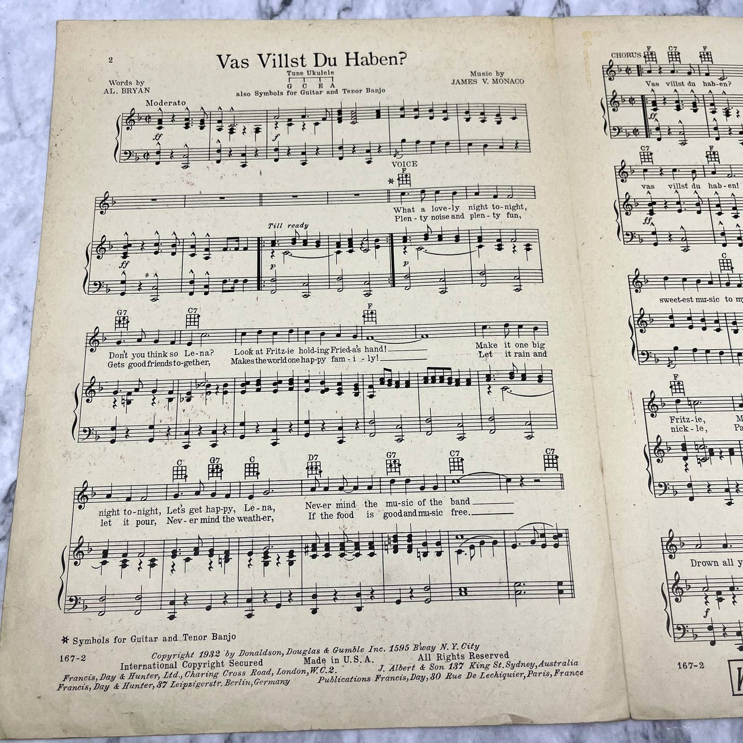 Vas Villst Du Haben Al Bryan James V. Monaco 1932 Sheet Music TK2-SM