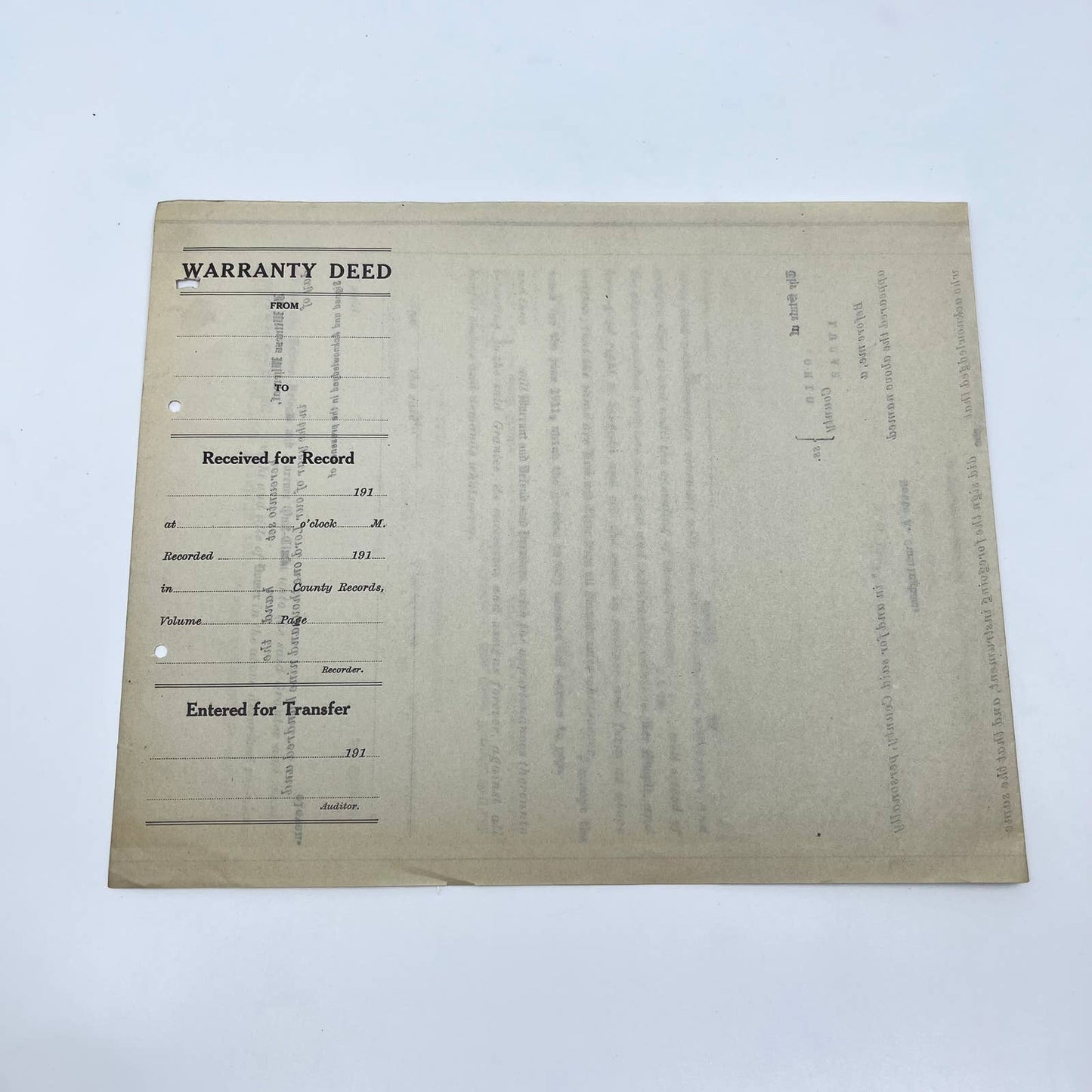 c1910 Nette A. Cunningham Land Deed Document Toledo OH AB2