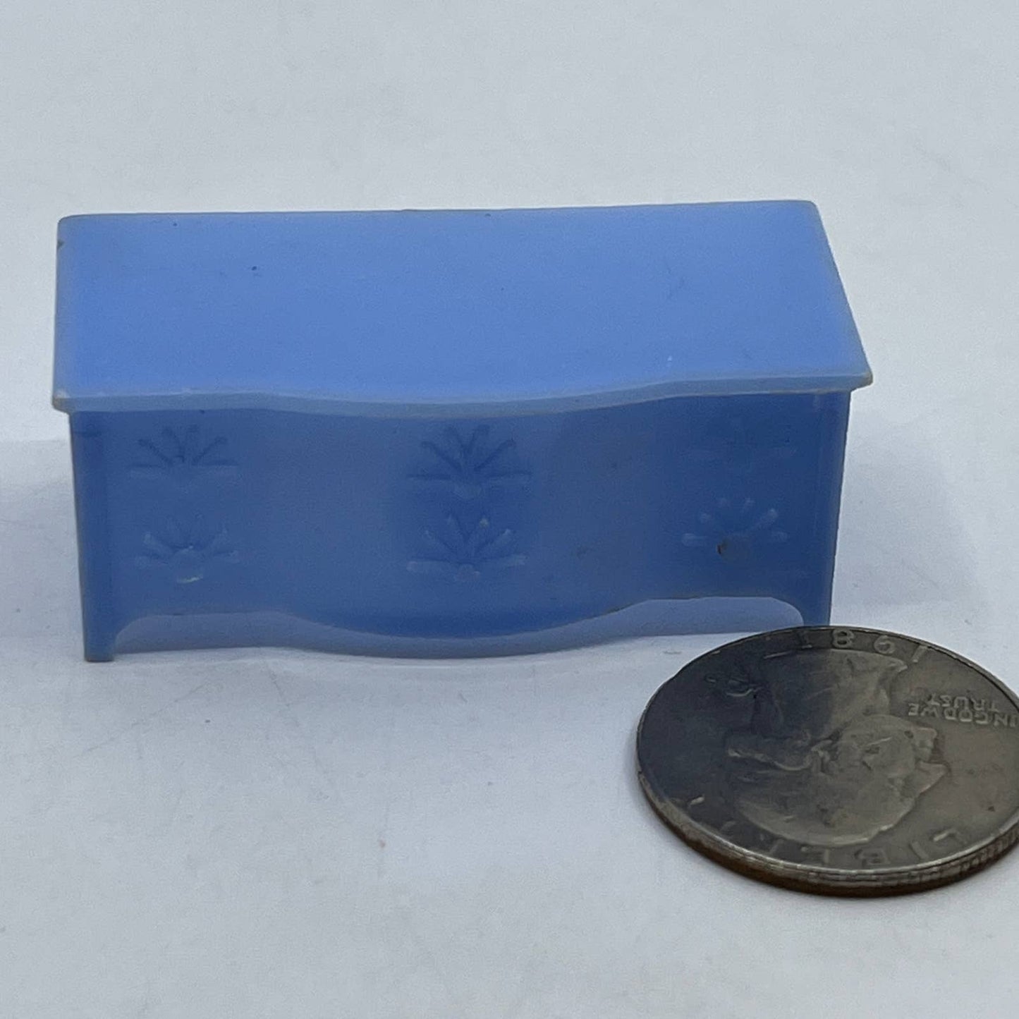 Vintage Dollhouse Miniature Furniture Allied Blue Bakelite HOPE CHEST TC1