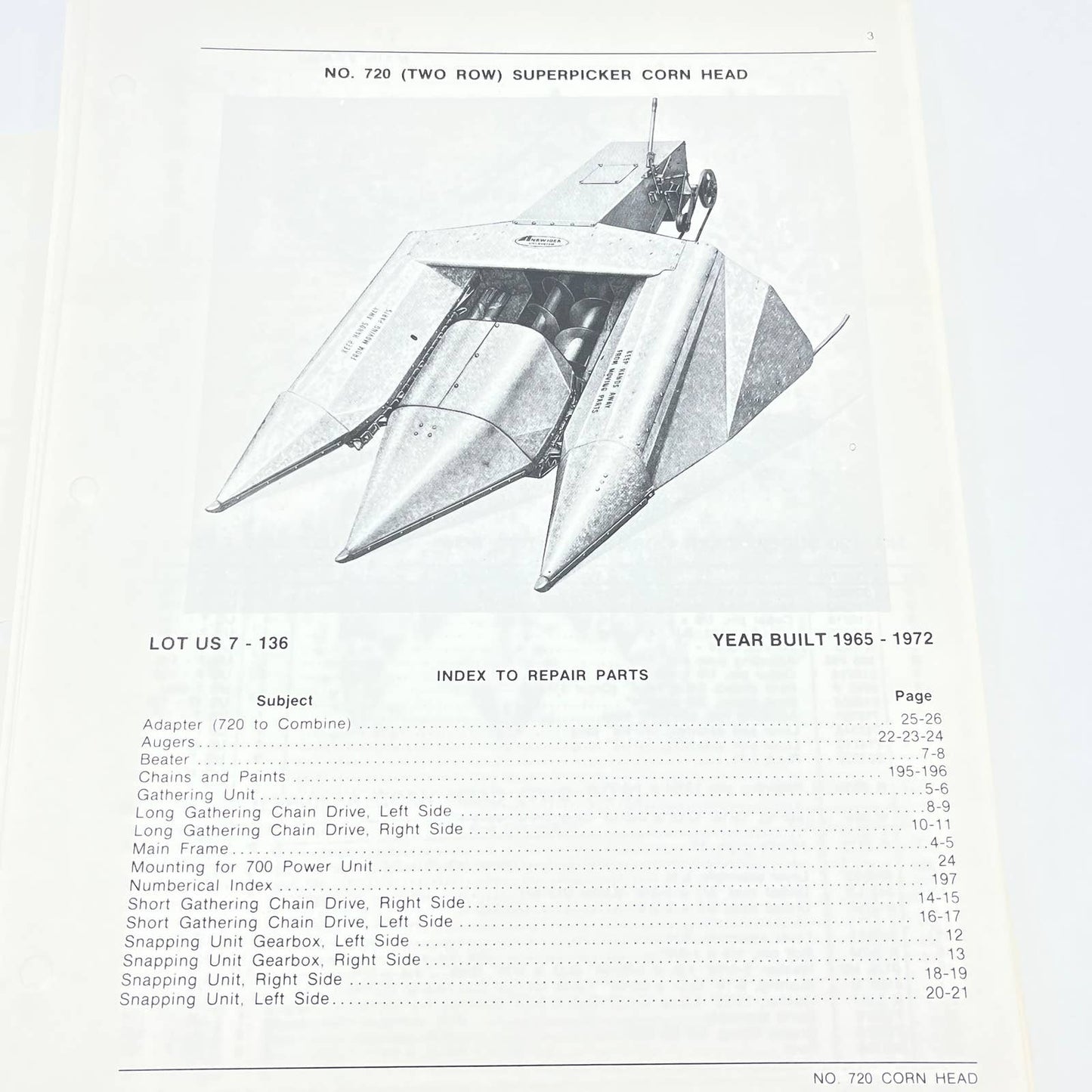 Original 1981 New Idea Repair Part List US-61 Stripper Superpicker Corn Head TB9