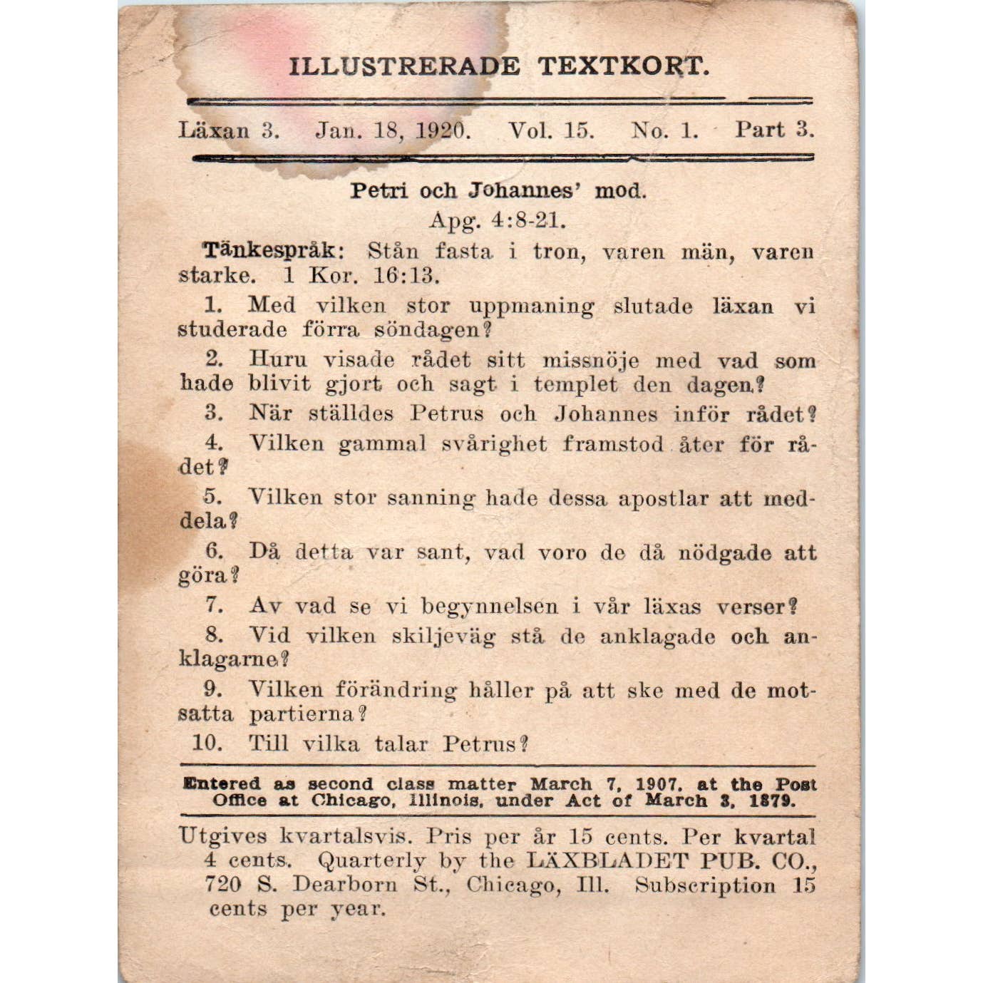 1920 Christian GERMAN Lesson Picture Card Jesus Helps Us to Be Brave SE5