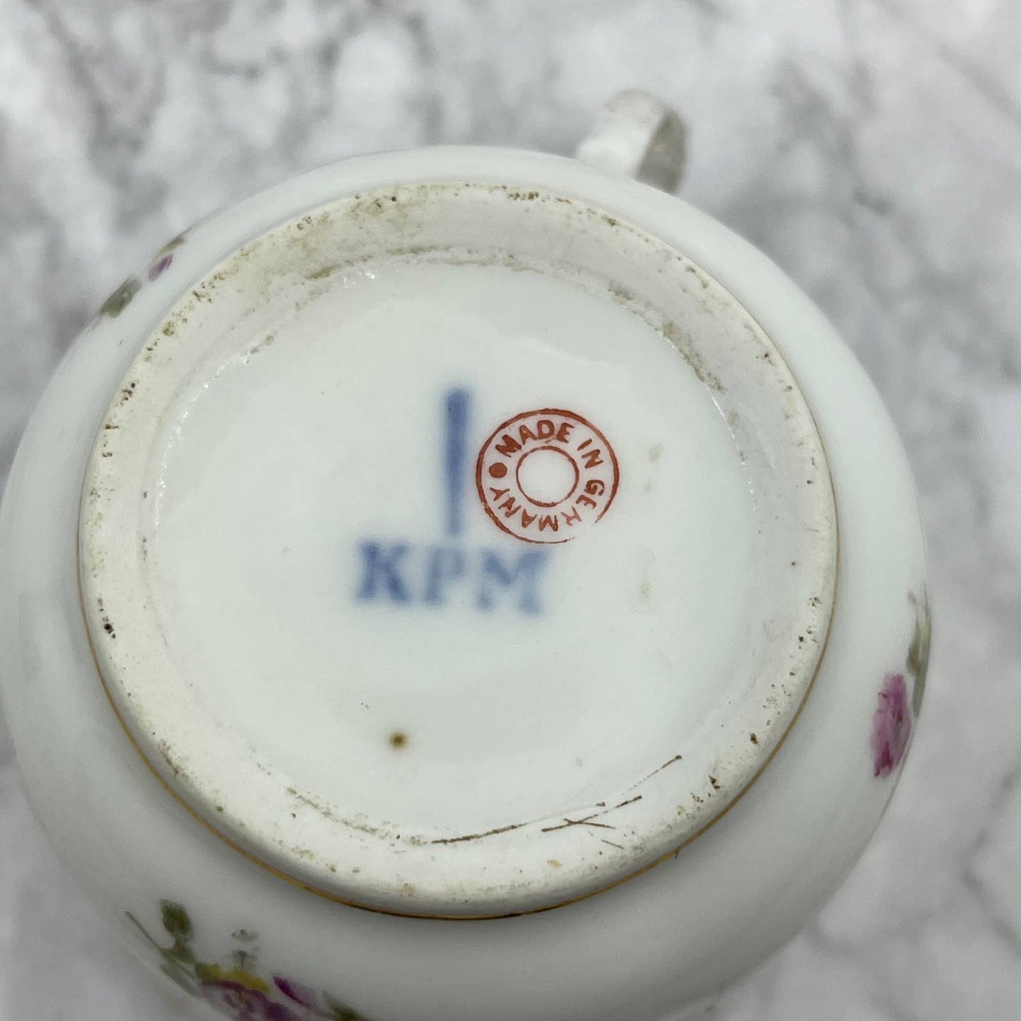 Vintage KPM Germany Fine China Tea Cup Pink Rose Purple Pansies TA1