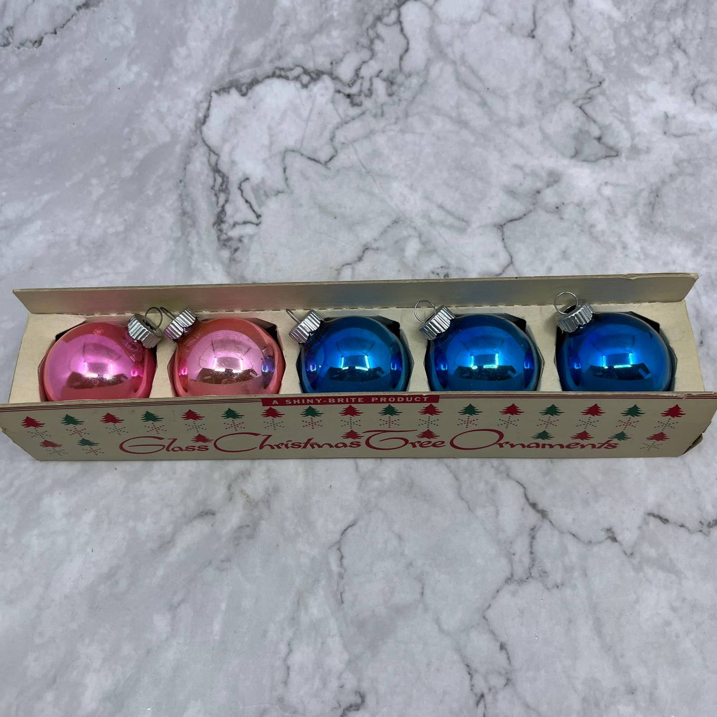 Shiny Brite Mini Mercury Glass Christmas Ornaments Set of 5 in Box Blue Pink
