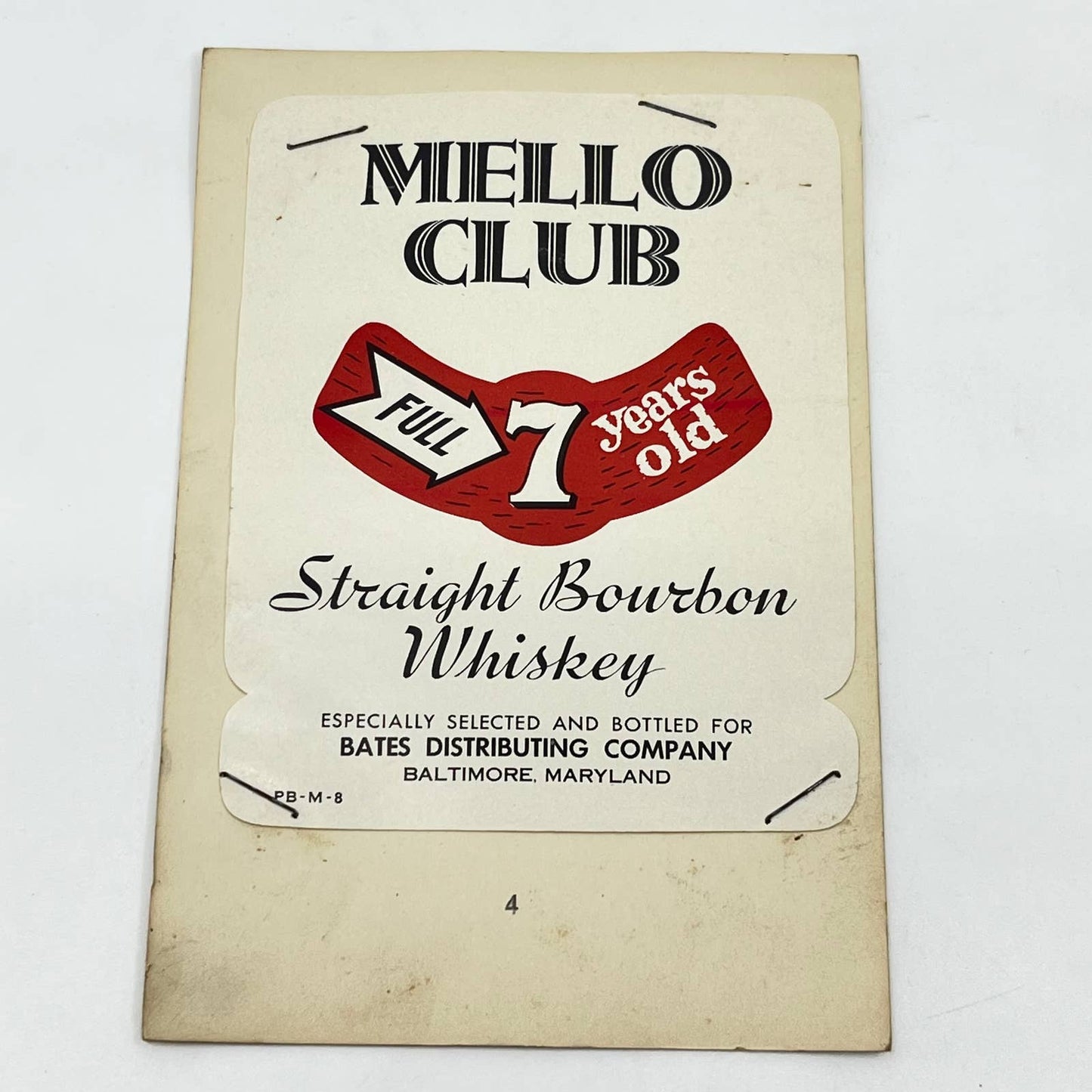 Mello Club Bourbon Whiskey Label Bates Distributing Co Baltimore Maryland