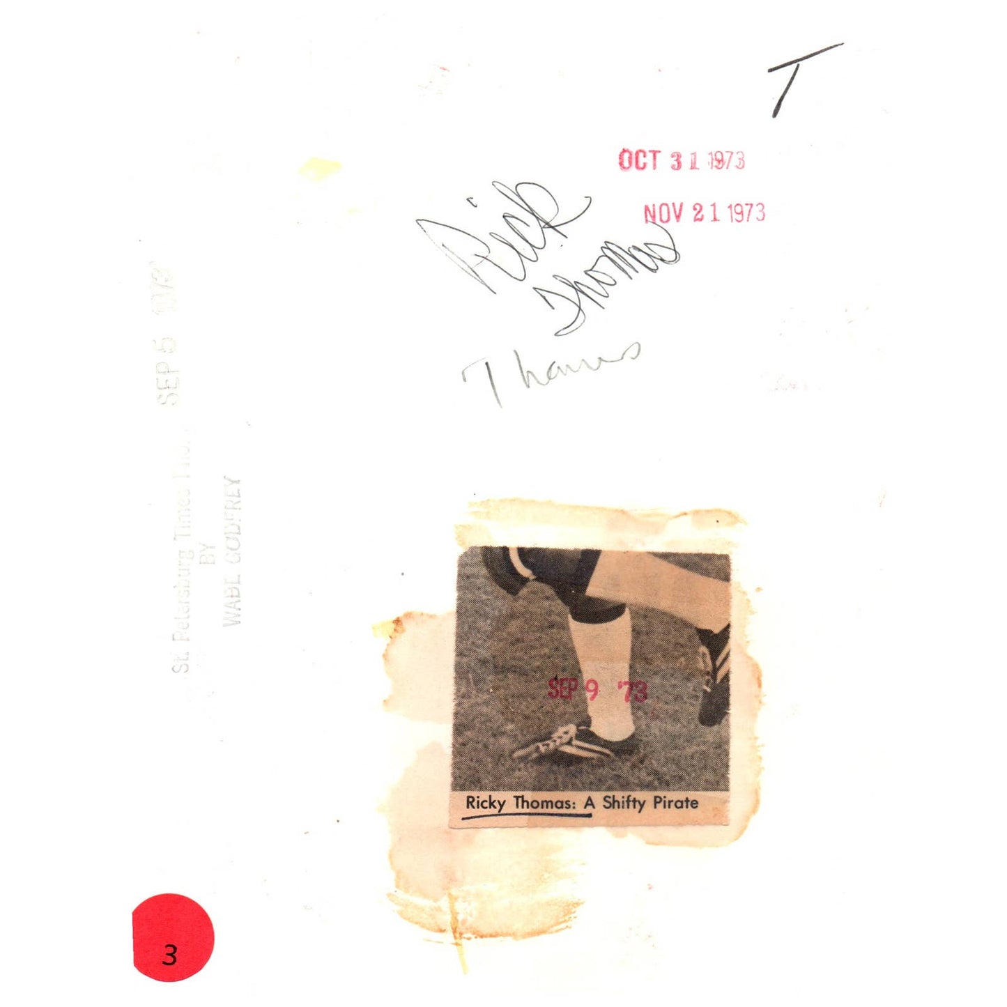 1973 Press Photo Football Ricky Rick Thomas St. Petersburg Pirates 6x8" AD3