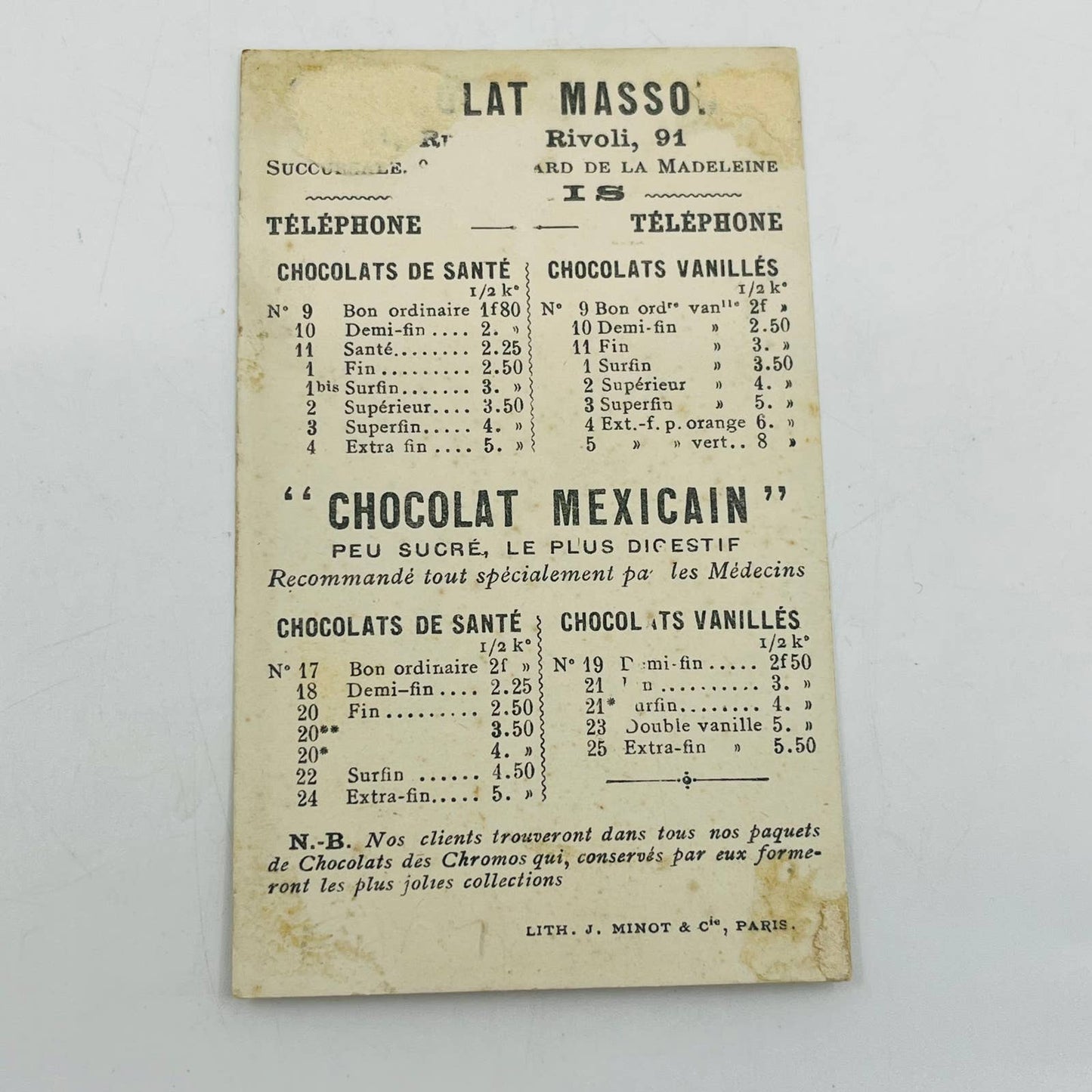 Victorian 1800s French Advertising Trade Card Chocolat Mexicain Paris Gilt AA2