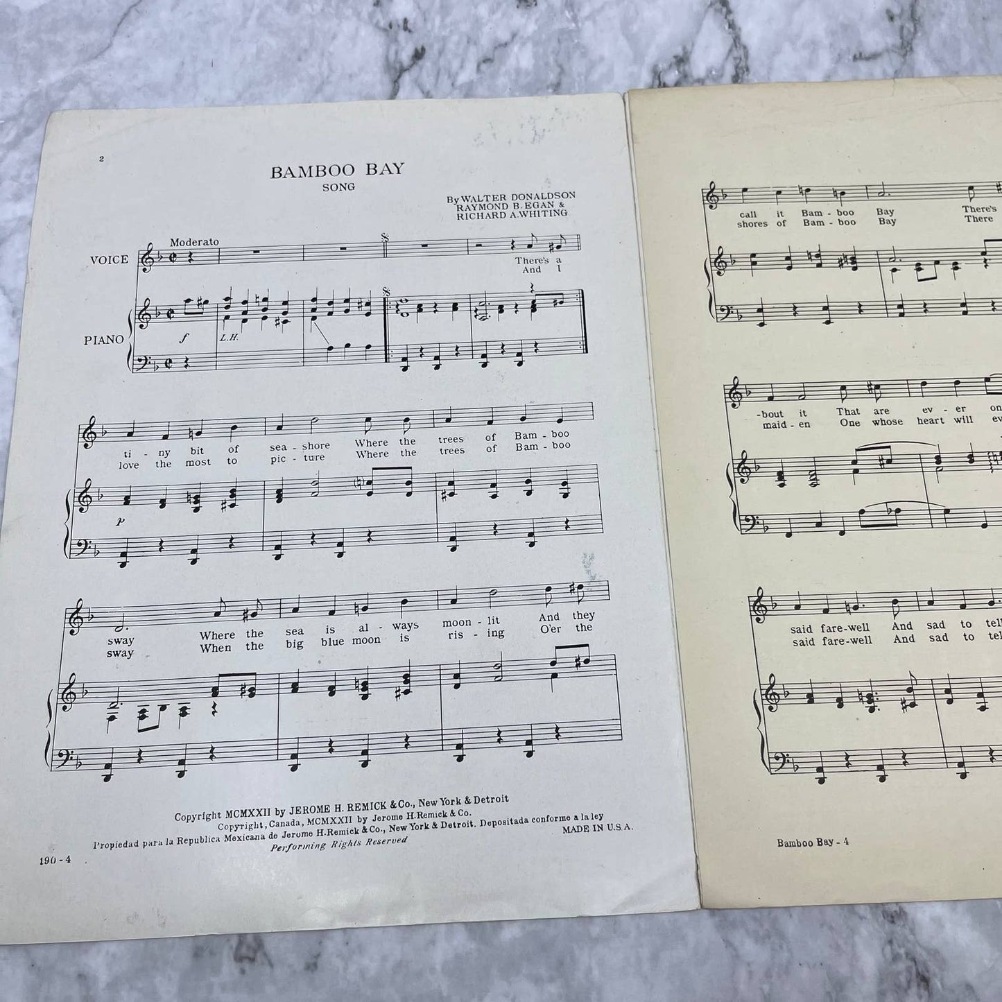 1922 Sheet Music Bamboo Bay Walter Donaldson Raymond B. Egan Richard Whiting TH5