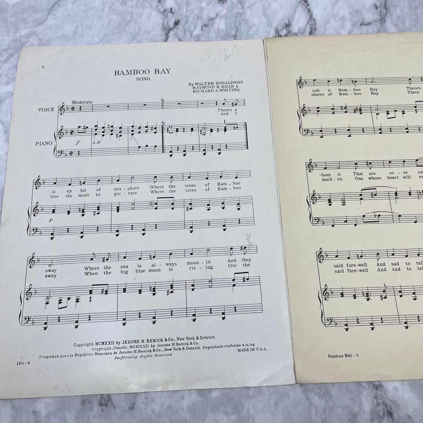 1922 Sheet Music Bamboo Bay Walter Donaldson Raymond B. Egan Richard Whiting V38
