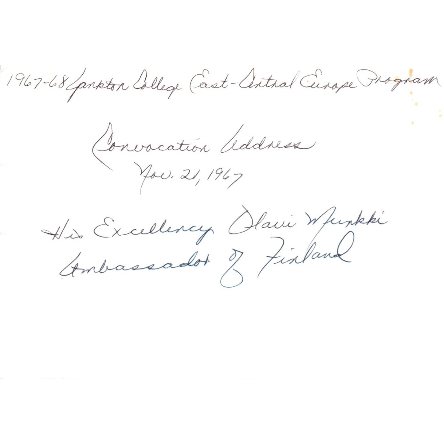 Olavi Munkki Finland Ambassador Yankton College Convocation 1967 Photo TK1-P5