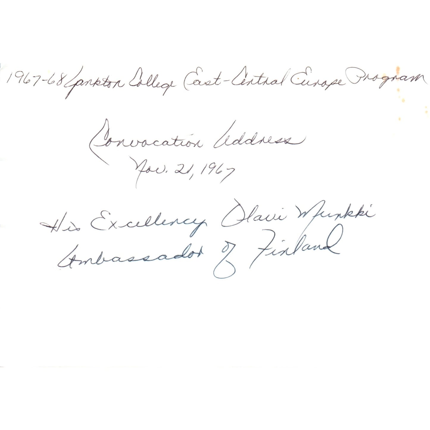 Olavi Munkki Finland Ambassador Yankton College Convocation 1967 Photo B8
