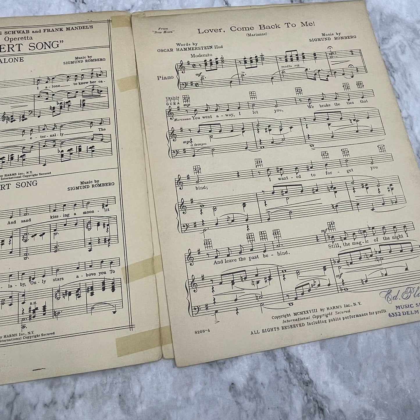 The New Moon Sigmund Romberg Oscar Hammerstein 1928 Sheet Music TK2-SM4