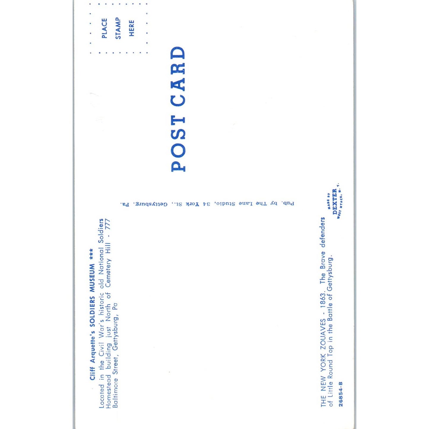 Cliff Arquette Soldiers Museum Gettysburg PA Original Postcard TK1-P14