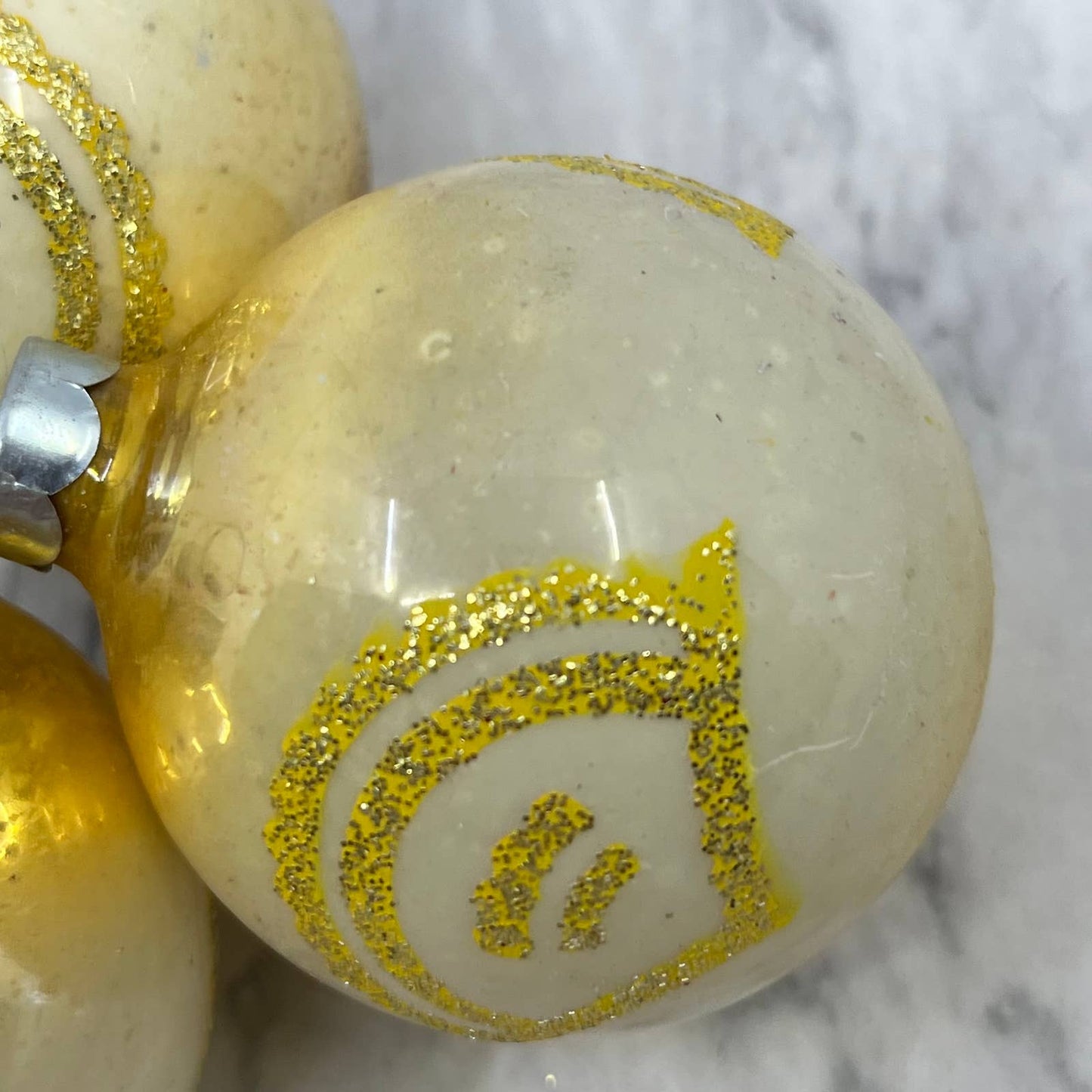Vtg Lot of 3 Shiny Brite Mercury Glass Ornaments Yellow Cream Mica Stencil TJ9
