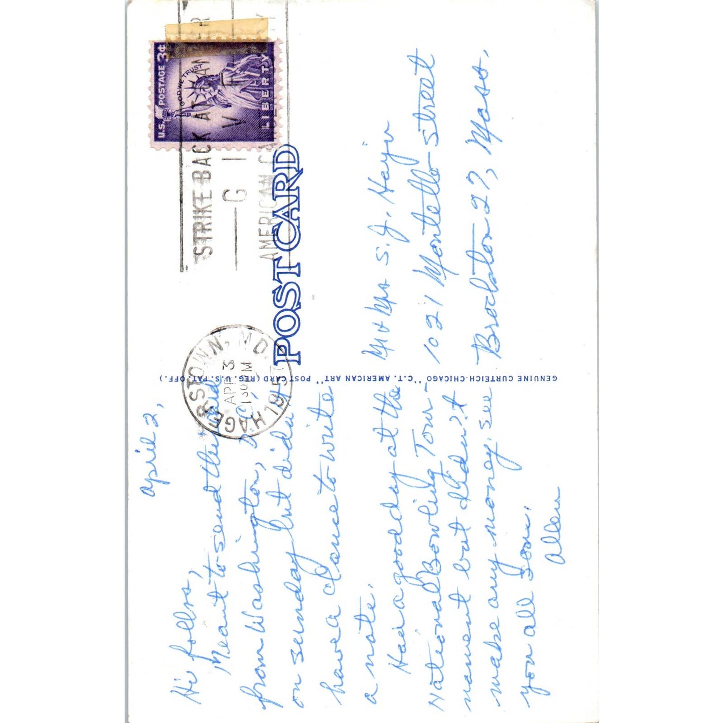 Occidental Restaurant 1957 Washington D.C. Original Postcard TK1-P2