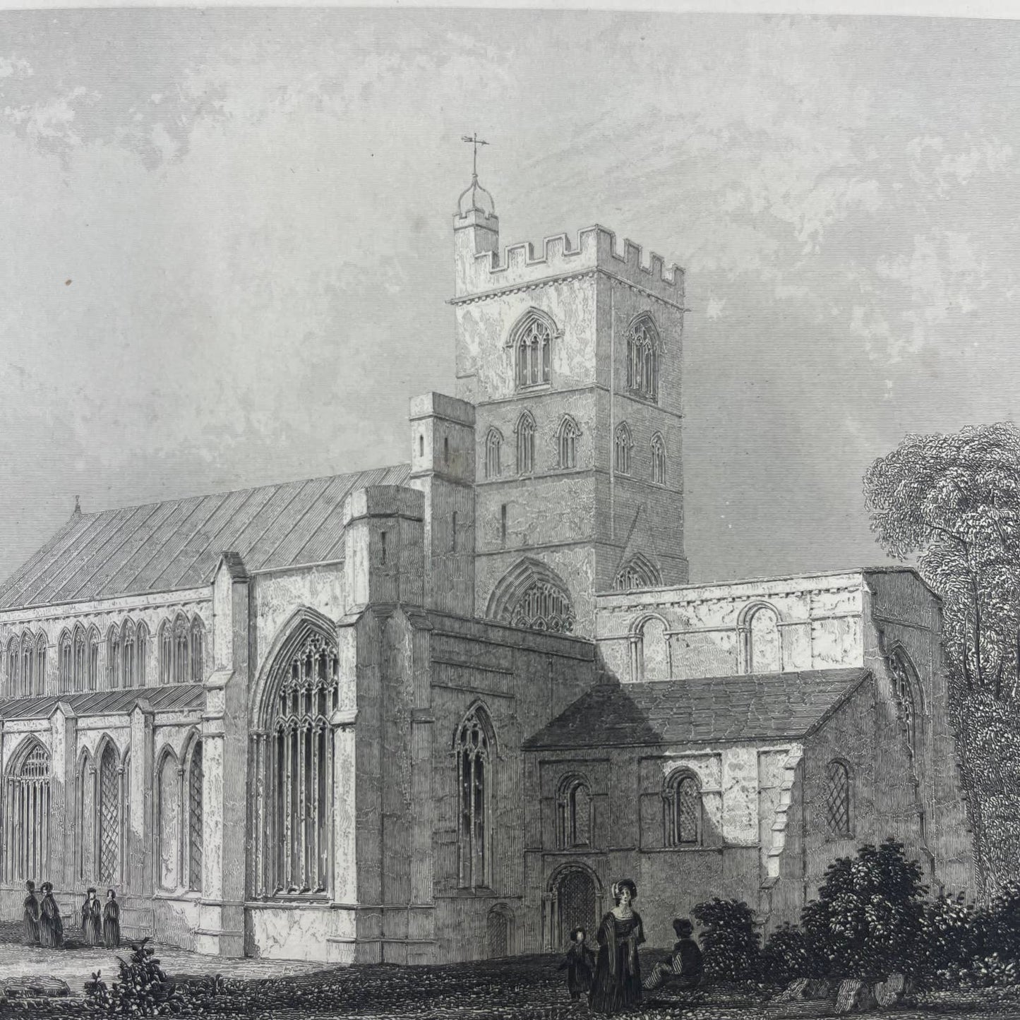 1842 Original Art Engraving Carlisle Cathedral, Floor Plan and Bio TG6