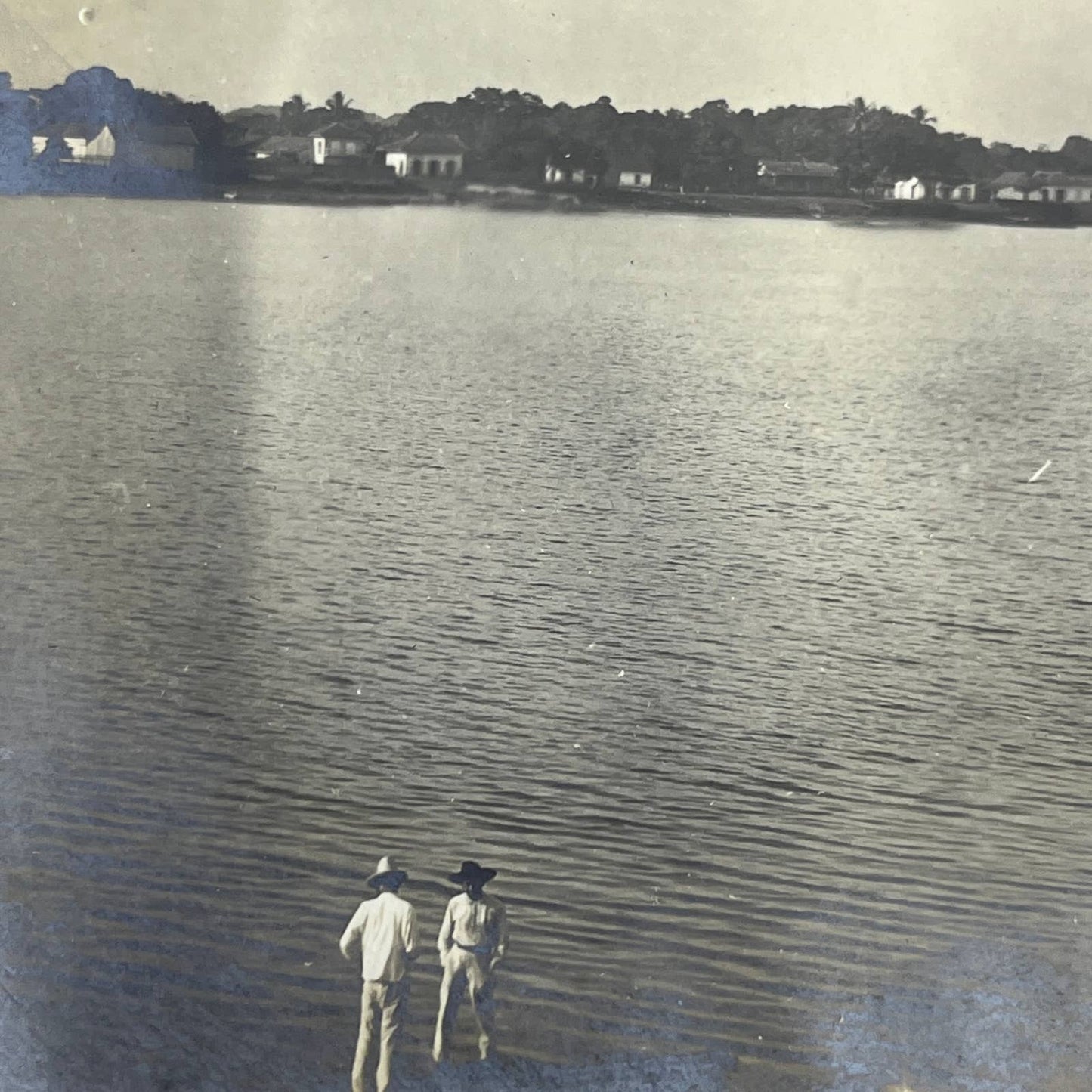 1903 Original Sepia Photograph Caballos Blancos Across Tuxpam River Mexico AC7