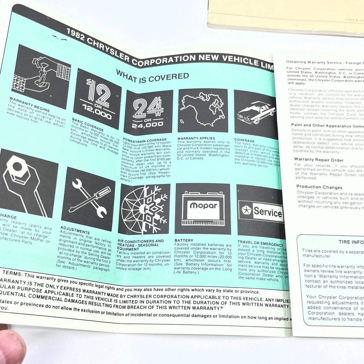 1982 Plymouth Horizon TC3 Manual and New Car Inserts Chrysler TF6
