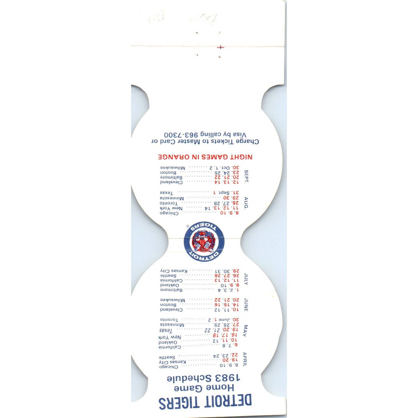 1983 Detroit Tigers Baseball MLB Schedule Matchbook Cover SA1-M4