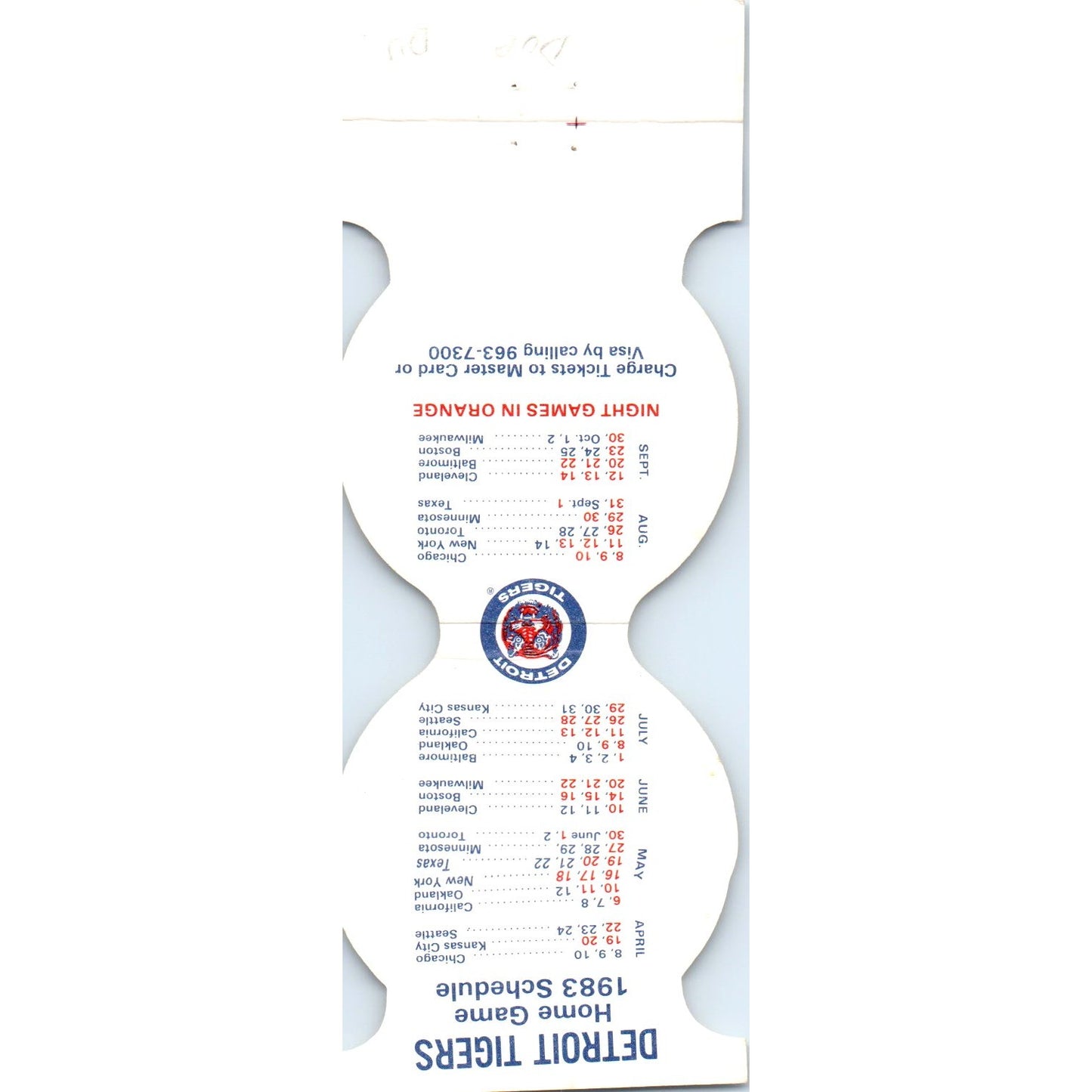 1983 Detroit Tigers Baseball MLB Schedule Matchbook Cover SA6-M4