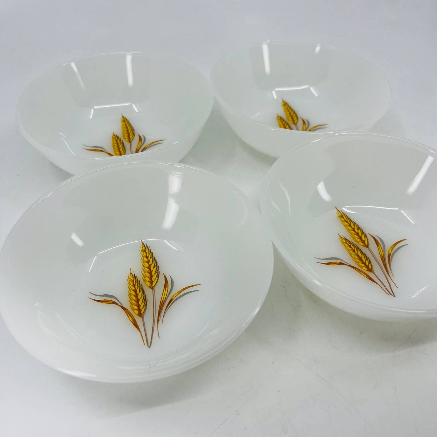 Vintage Fire King Milk Glass Golden Wheat Berry Dessert Bowl 4.5” Set of 4 TC6