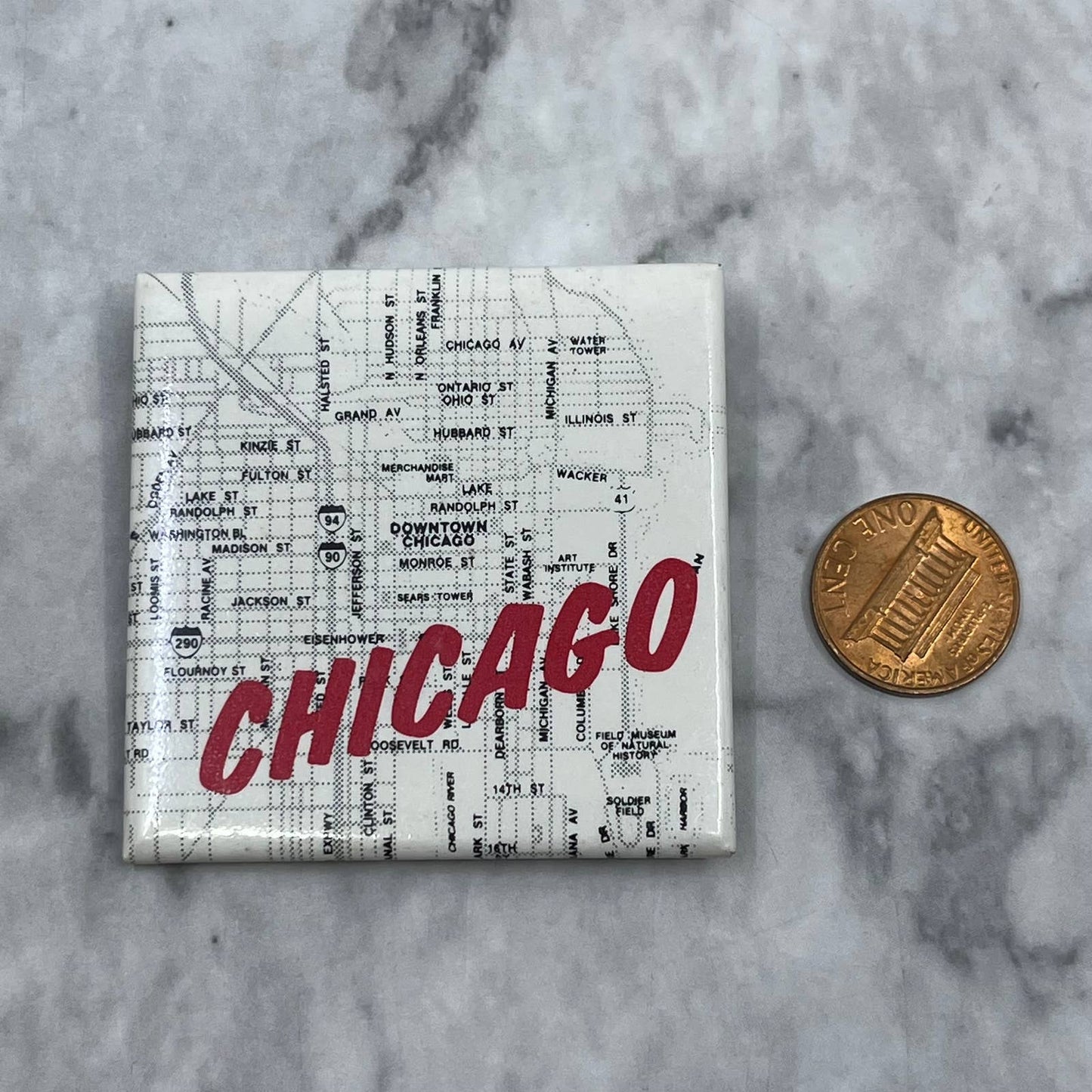 Vintage Chicago City Map Souvenir Pinback Button Pin SF1