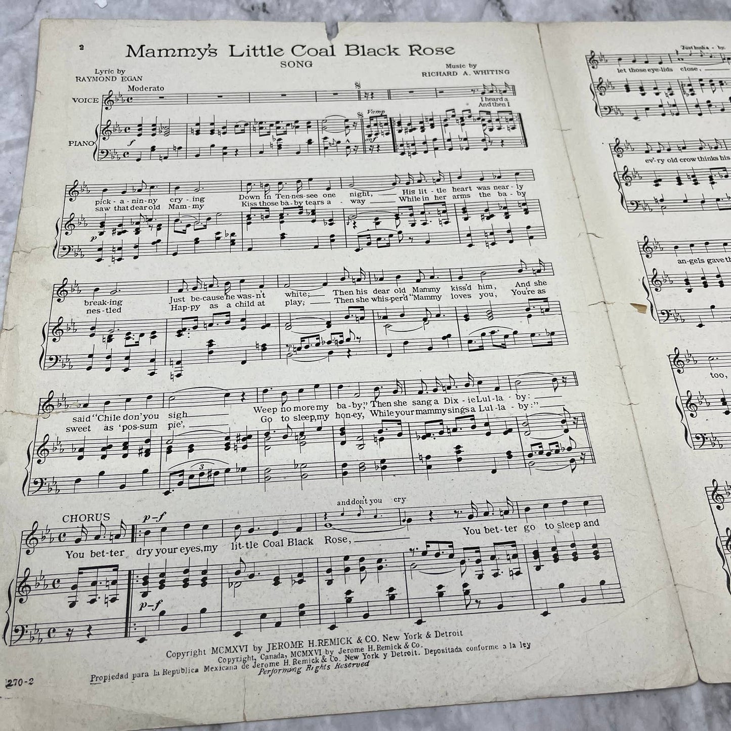Mammy's Little Coal Black Rose 1916 Sheet Music TK2-SM3