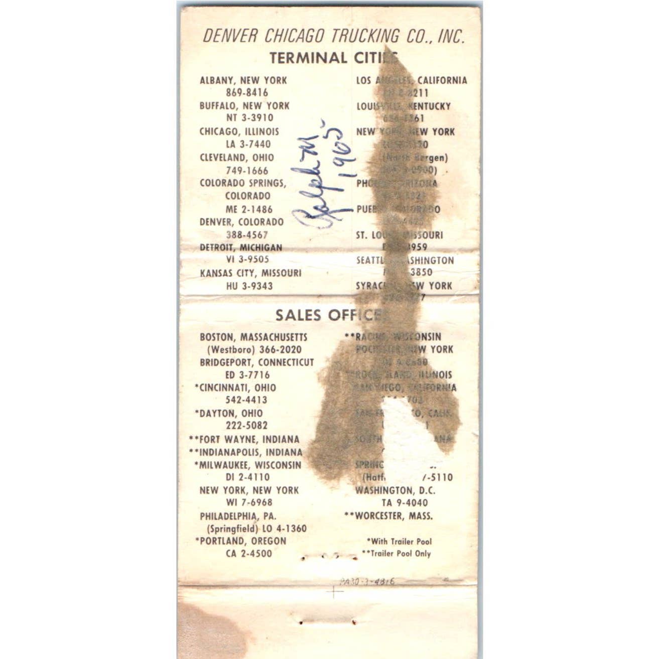1965 Denver Chicago Trucking Co Advertising Matchbook Cover SA1-M10