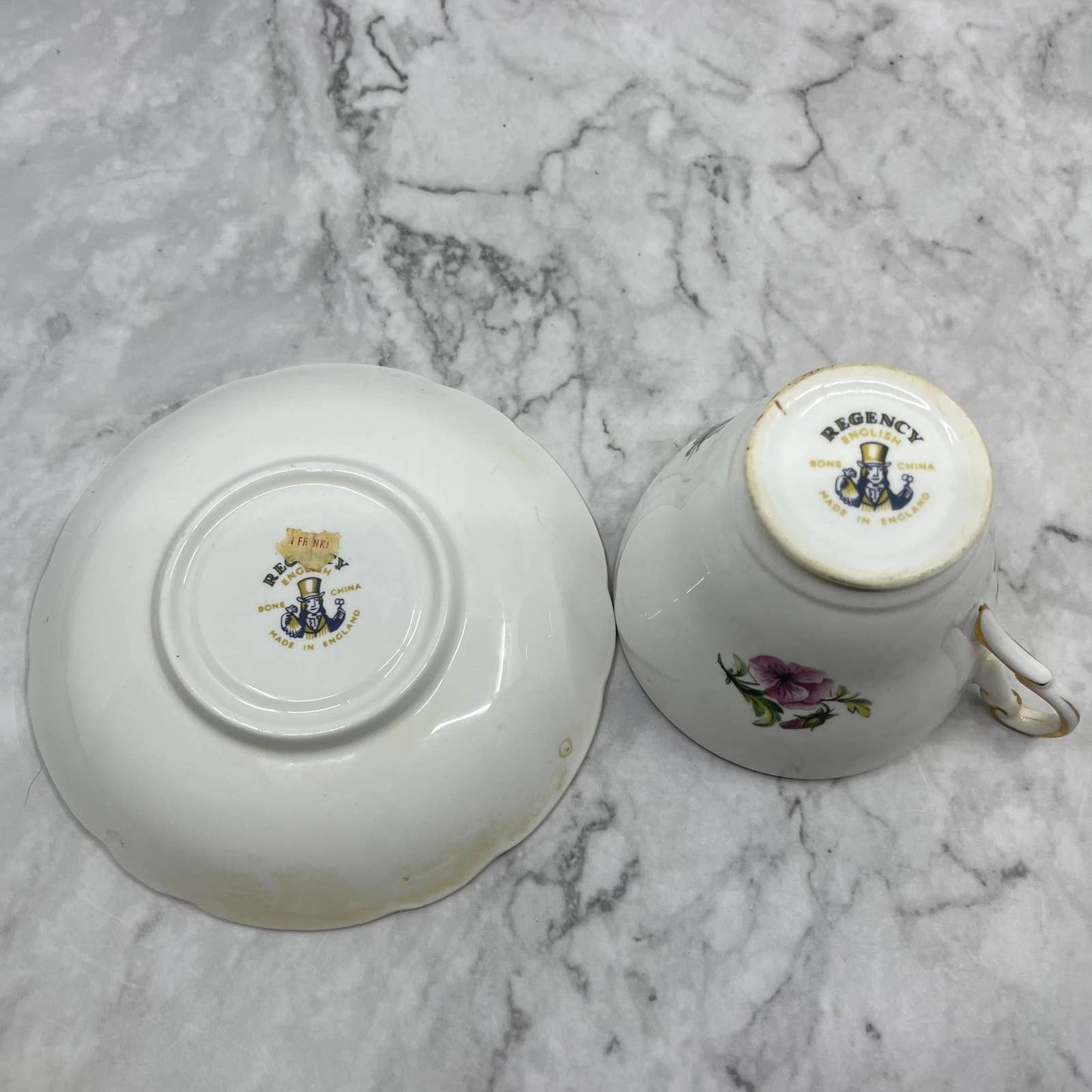 Vtg Tea Cup & Saucer Floral Pansy Purple Yellow Regency English Bone China TA7