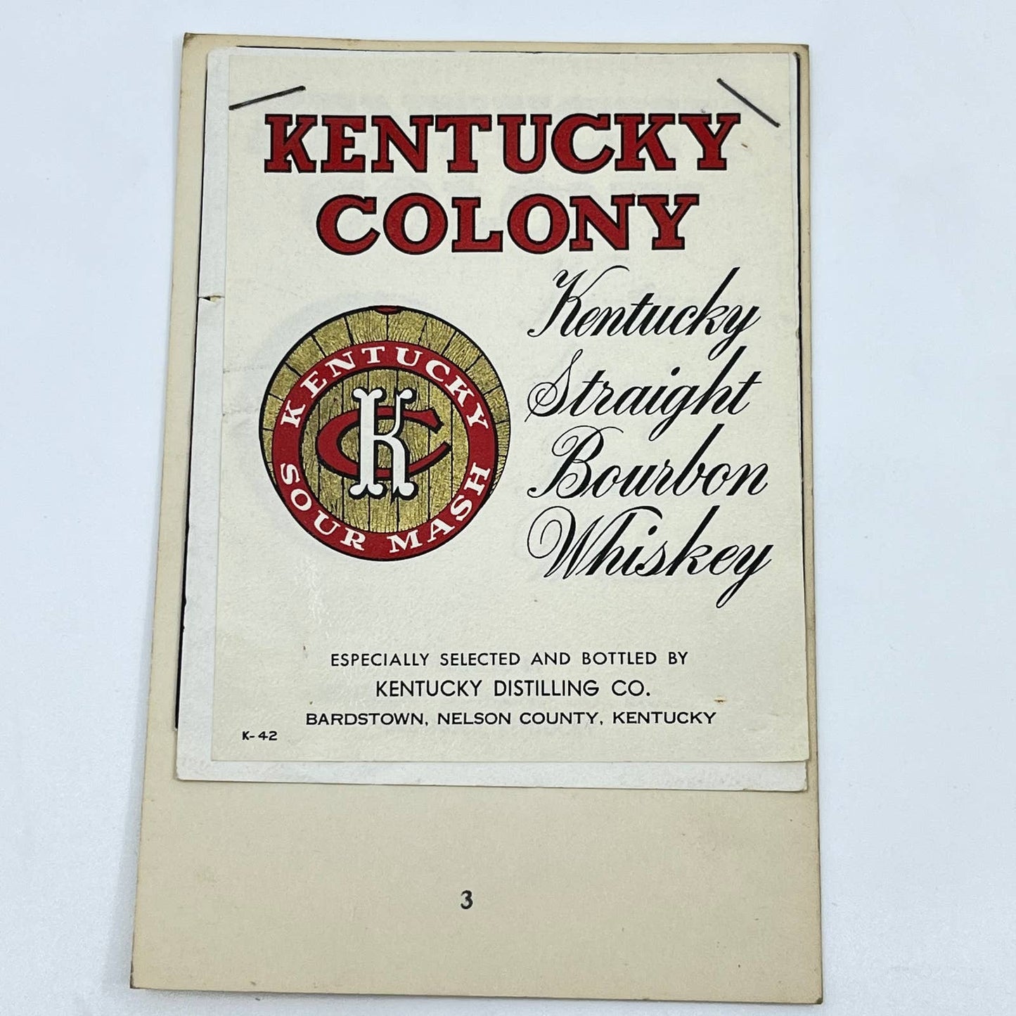 Kentucky Colony Whiskey Label Set of 3 Kentucky Distilling Co. Bardstown KY