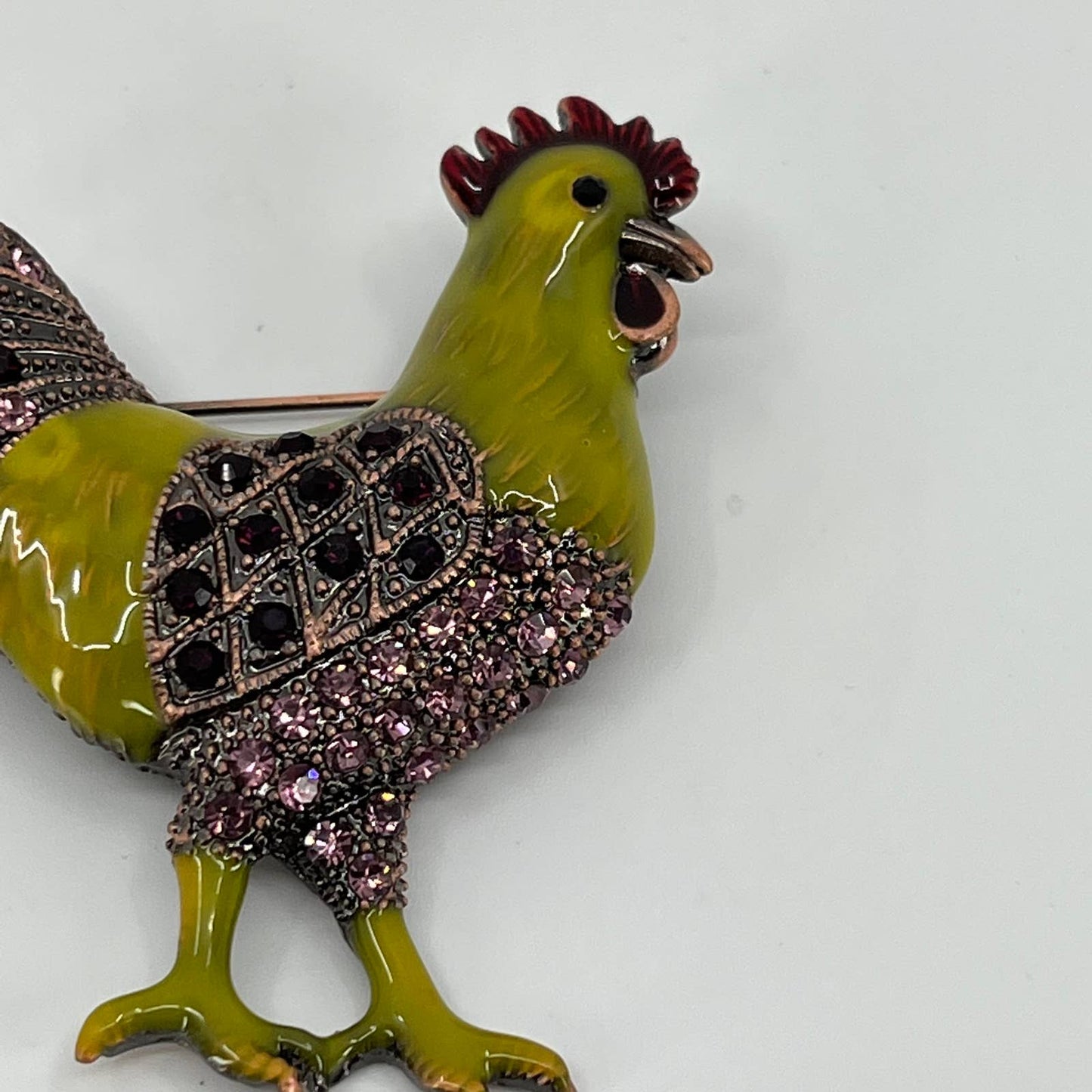 Rooster Chicken Pin Yellow/Green Hen Pink Purple Rhinestone Crystal Brooch SA2