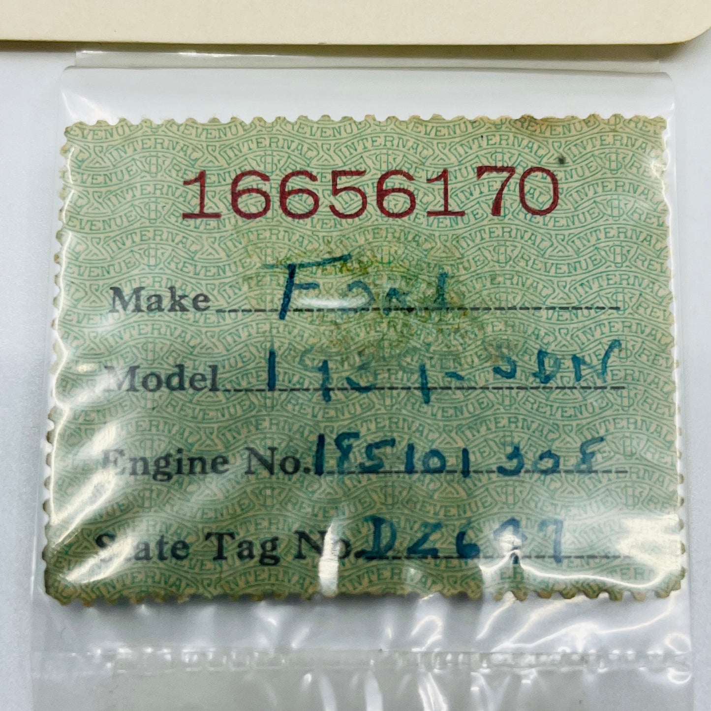 1946 US Motor Vehicle Revenue Federal Use Tax Stamp 5 Dollars D Manning AH9-M9