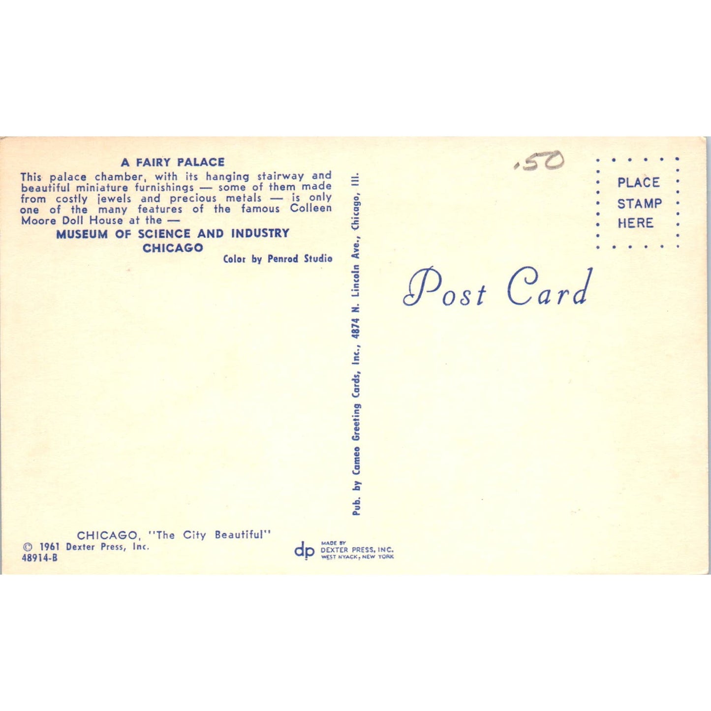 Fairy Palace Moore Doll House Chicago Museum of Science & Industry Postcard PB7