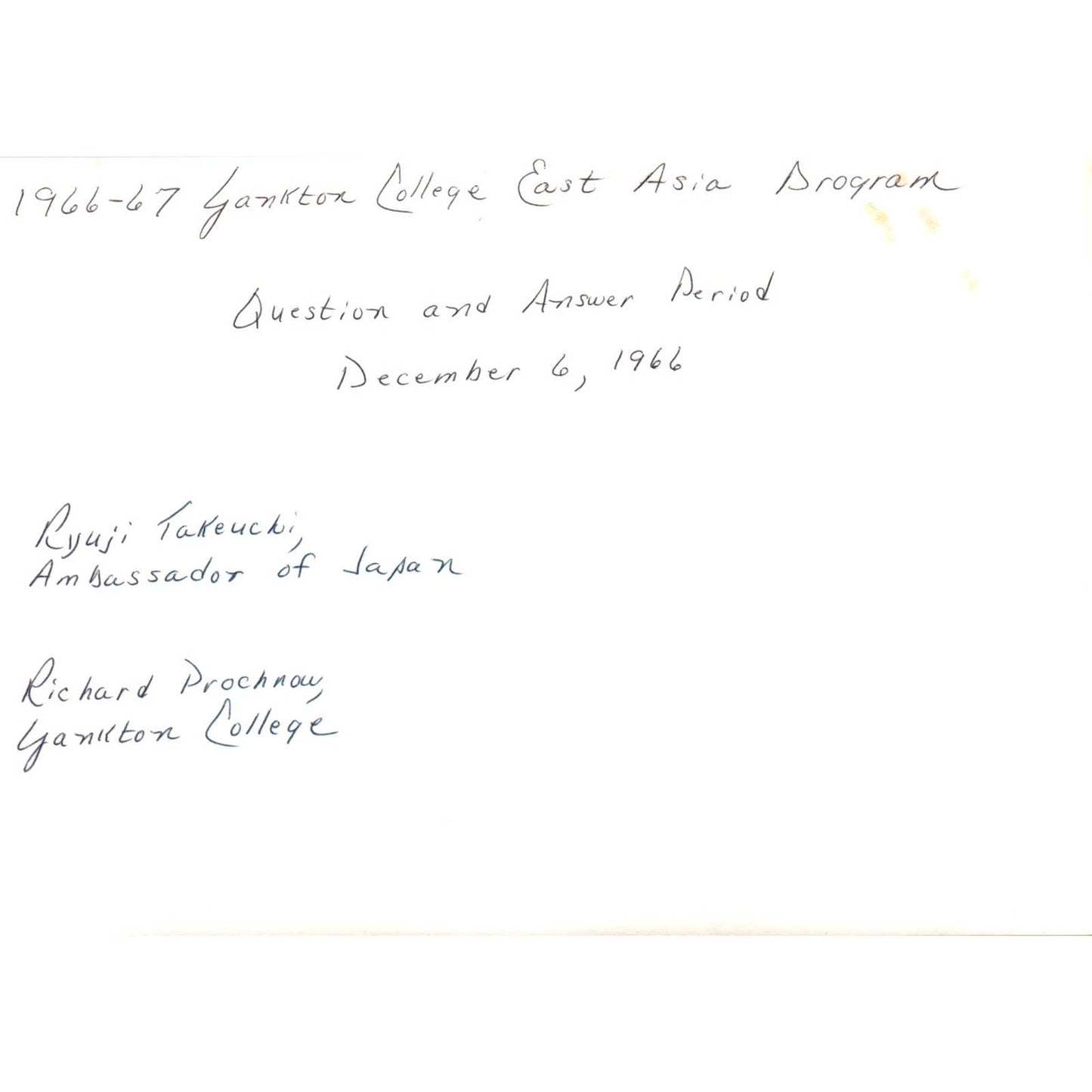 Ryuji Takeuchi Japan Ambassador Yankton College Q&A 1966 Original Photo TK1-P5