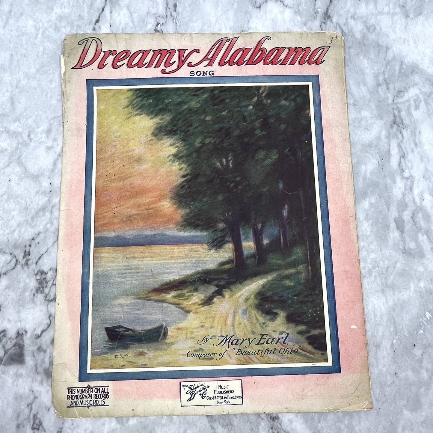 Dreamy Alabama Mary Earl 1919 Sheet Music TK2-SM2