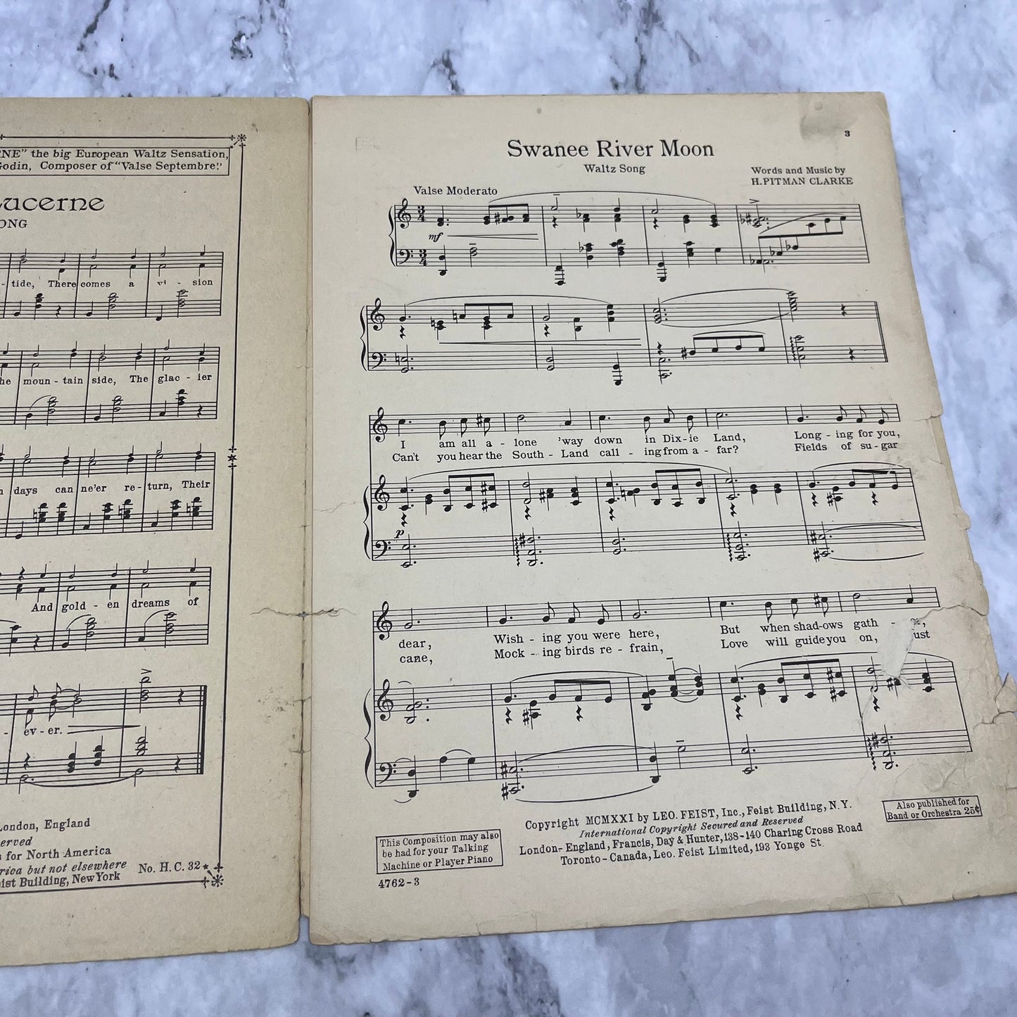 1921 Swanee River Moon - H Pitman Clarke - Vintage Sheet Music V39-3