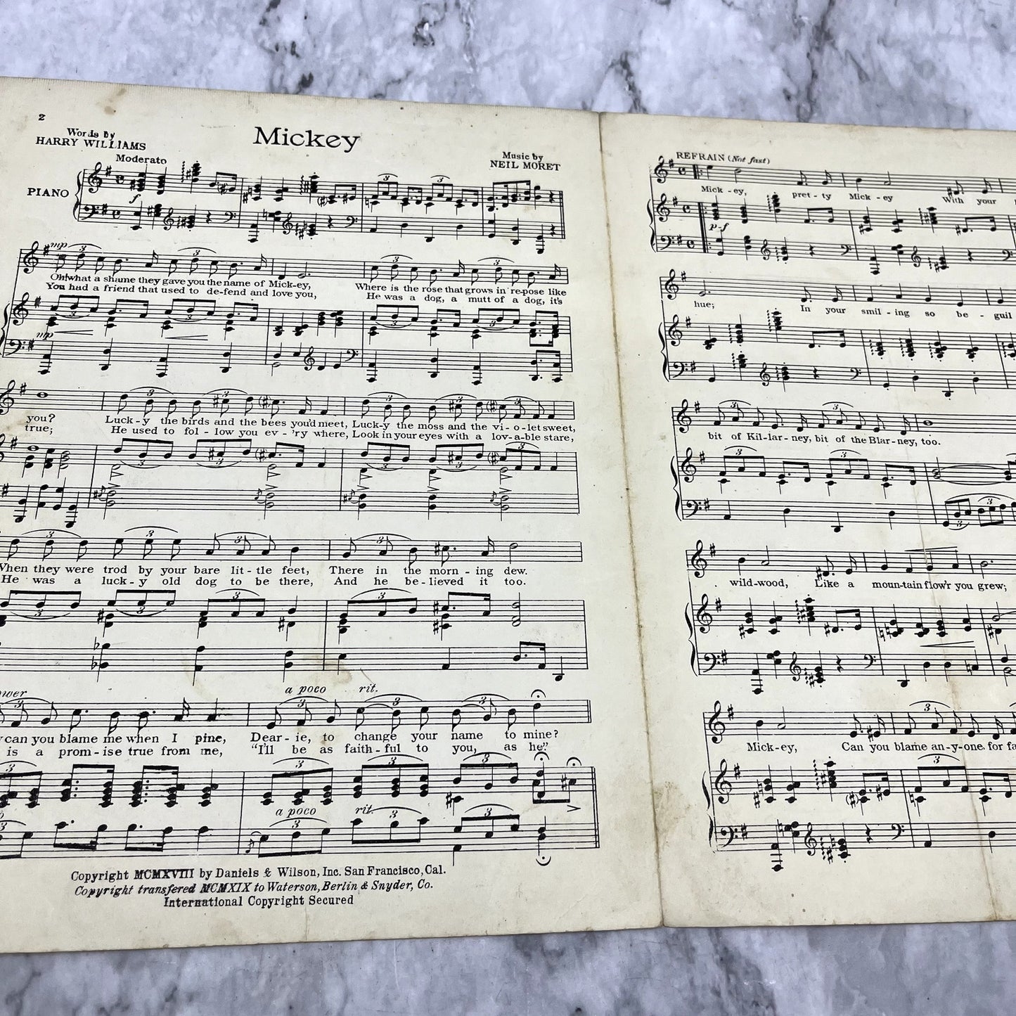 Mickey Photoplay - Harry Williams Neil Moret 1928 Sheet Music V37-5