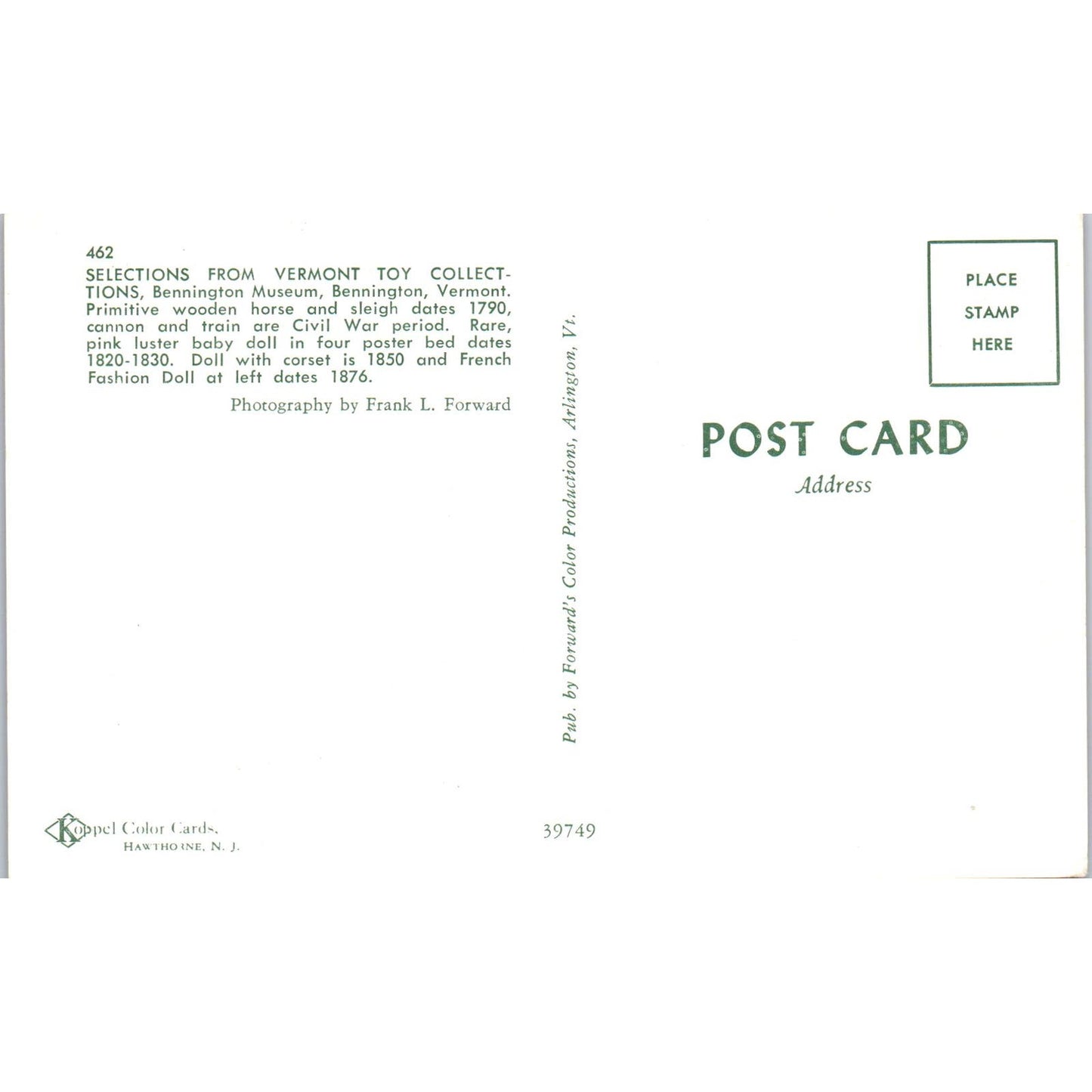 Dolls From Vermont Toy Collection Bennington Museum Original Postcard PB6