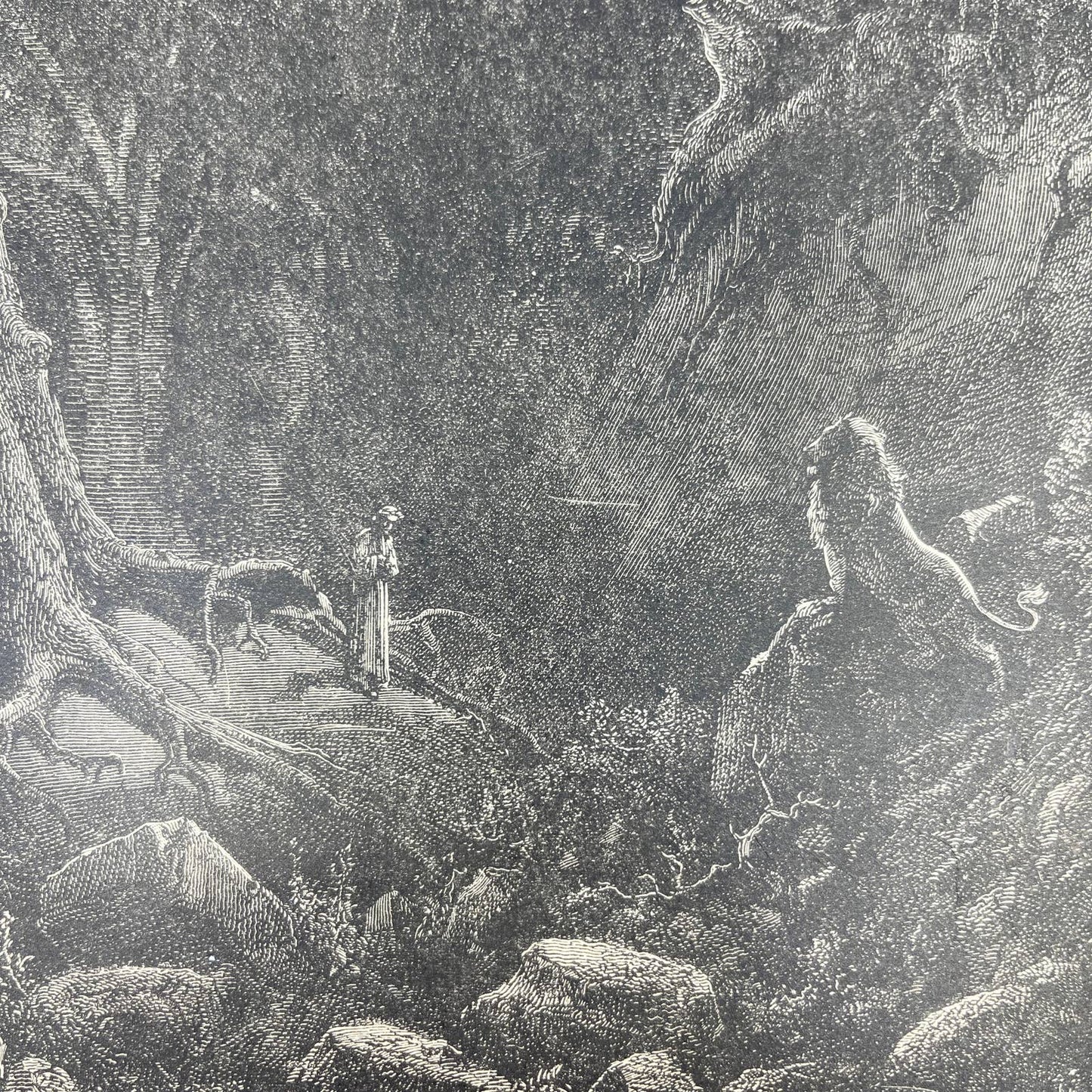 Original 1880s Gustave Dore Engraving Divine Comedy A lion came, 'gainst me FL4