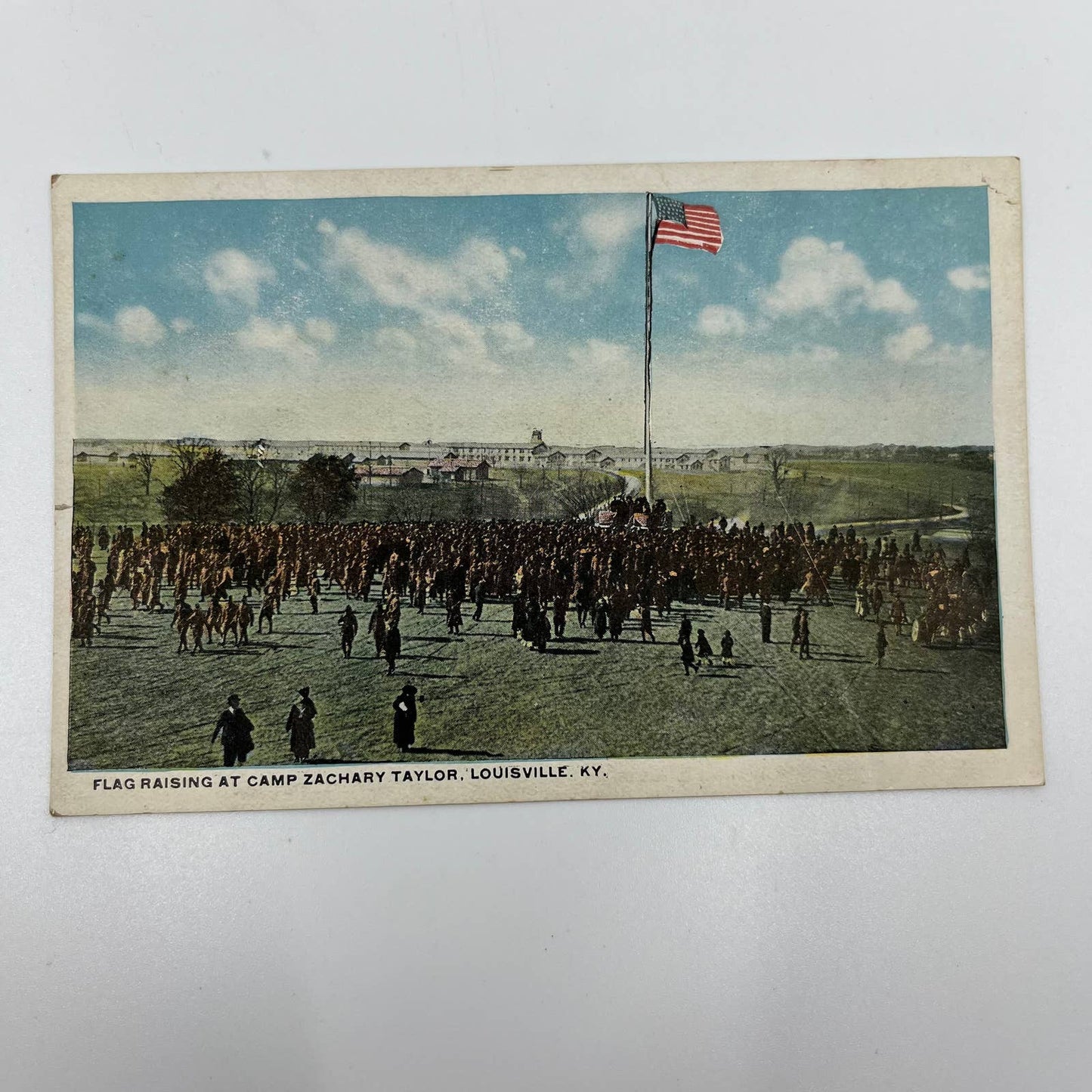 VTG Hand Tinted Postcard 1918 Flag Raising Camp Zachary Taylor Louisville KY PA1