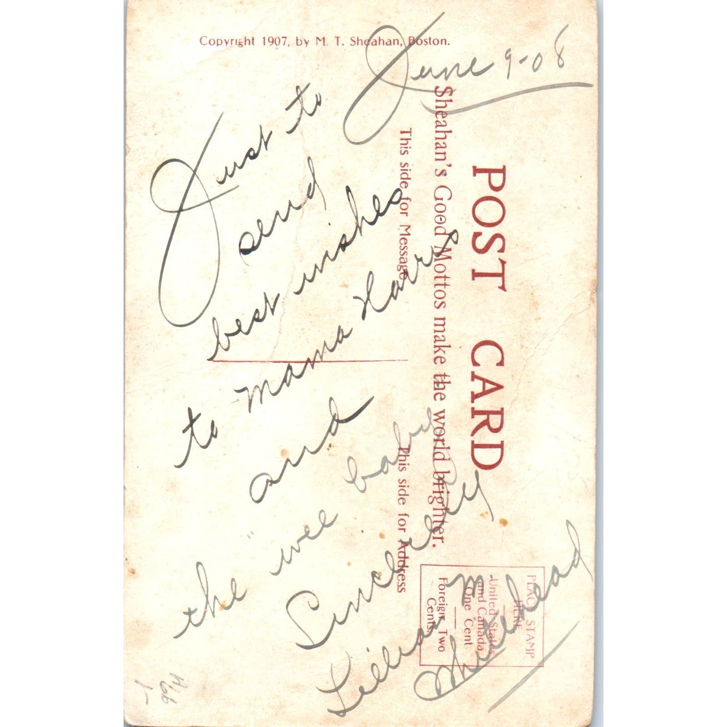1907 - The Coming of Baby Poem Original Postcard TK1-25