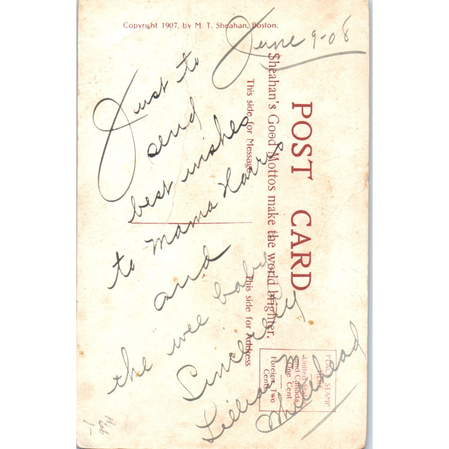 1907 - The Coming of Baby Poem Original Postcard P2-10