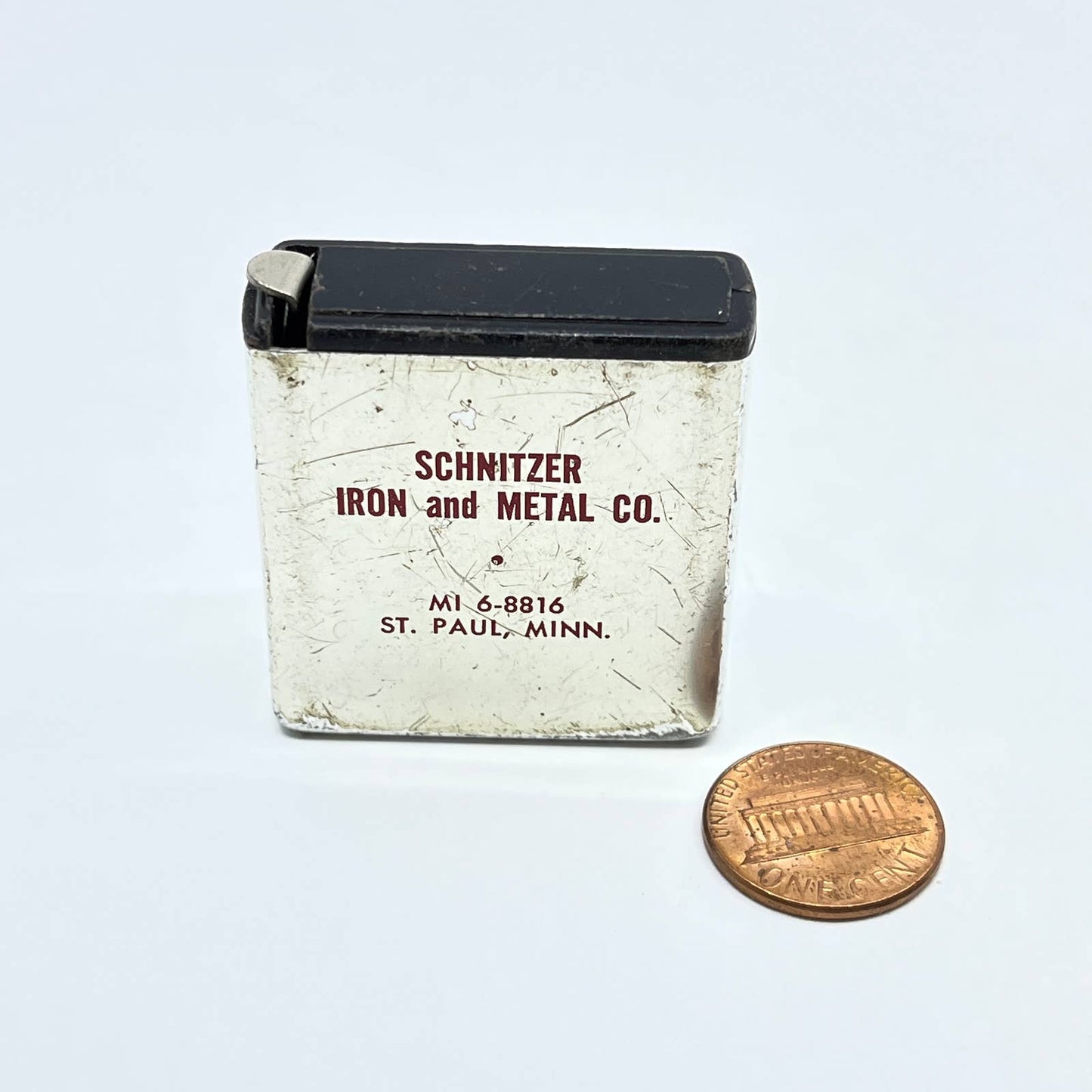 Vintage Advertising Tape Measure Metal Schnitzer Iron & Metal Co St. Paul MN SD5