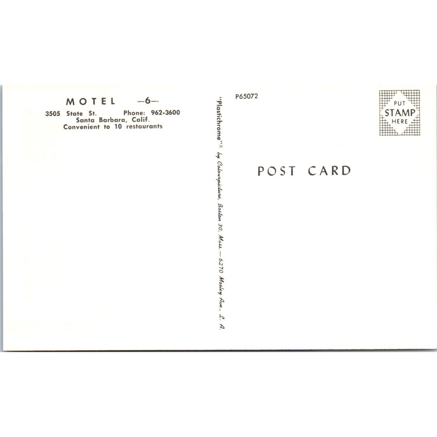Vintage Postcard Motel 6 State Street Santa Barbara CA SF2
