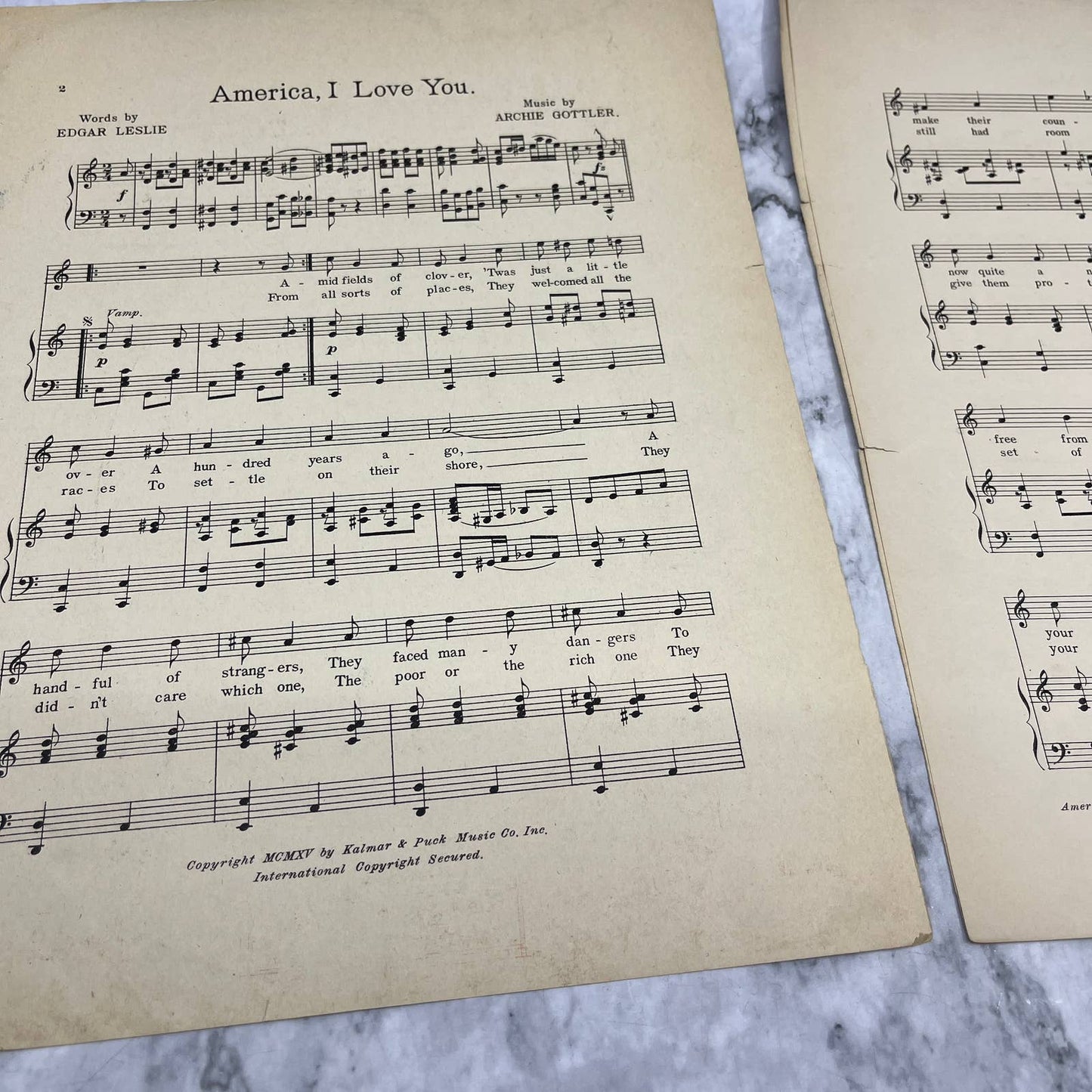 America I Love You Elsie White Edgar Leslie 1915 Sheet Music TK2-SM3